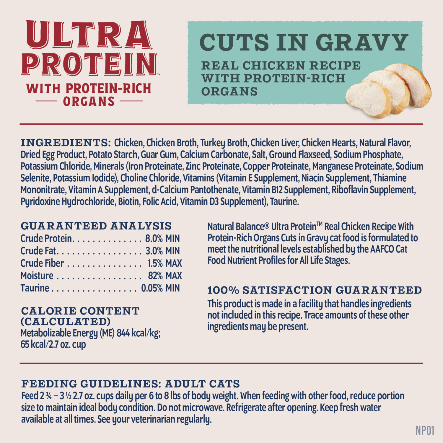 Natural Balance Ultra Protein Wet Cat Food, Real Chicken Recipe With Protein-Rich Organs Cuts In Gravy, 2.7-Oz Pack Of 10