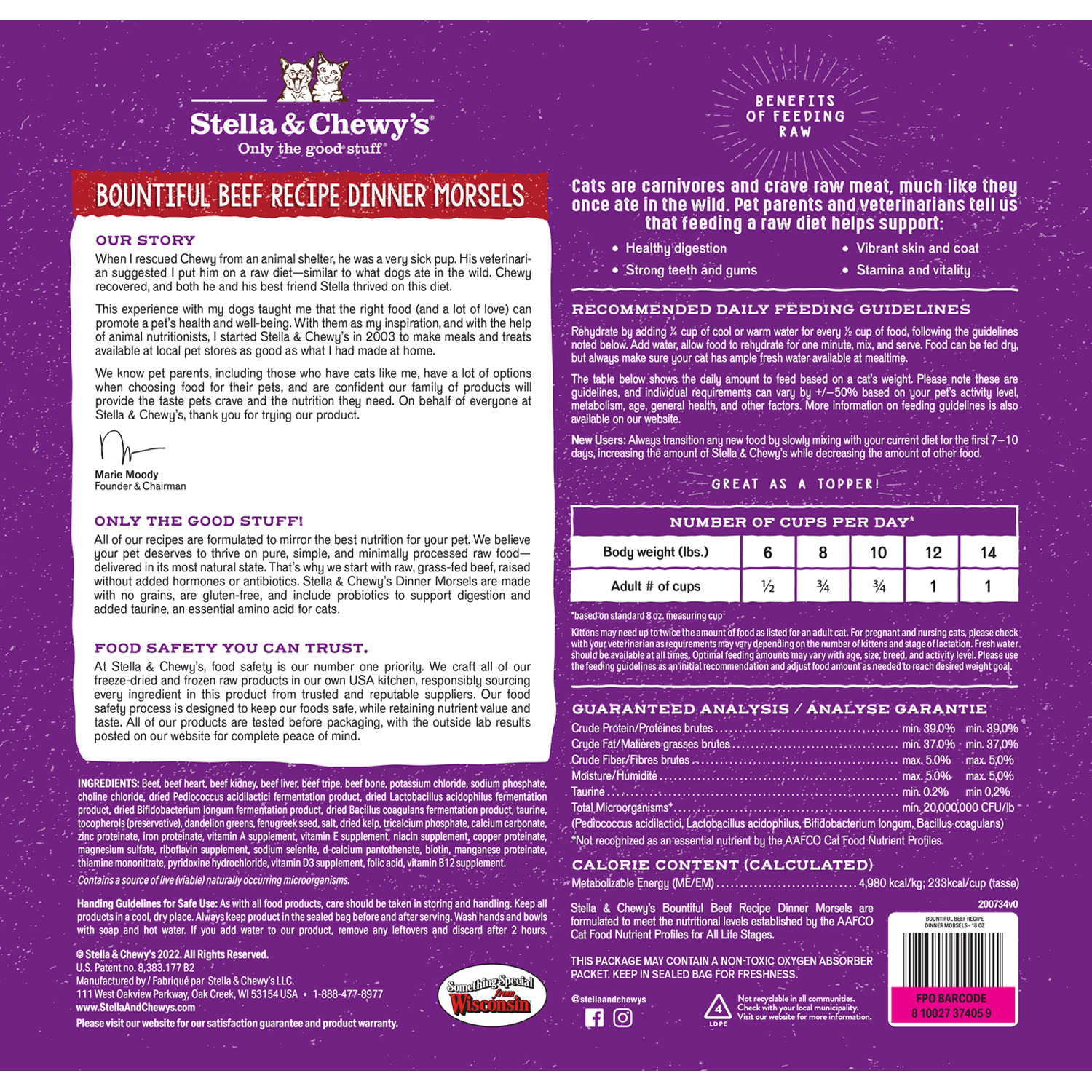 Stella & Chewy's Cat Freeze Dried Dinner Morsels Freeze-Dried Cat Food, Bountiful Beef Recipe, 3.5-Oz