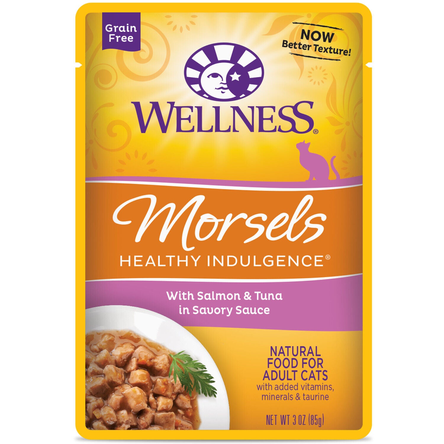 Wellness Healthly Indulgence Morsels Adult Wet Cat Food Salmon & Tuna Recipe, Natural, Protein-Rich, Grain Free, 3 Ounce Pouch