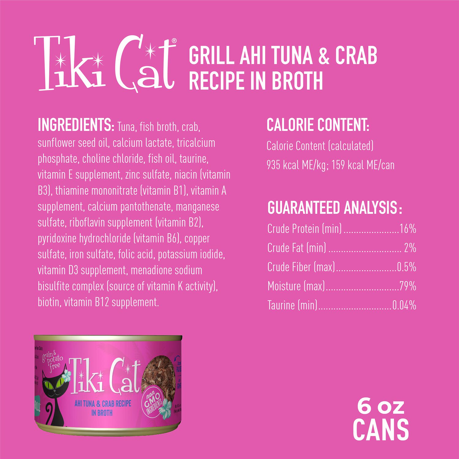 Tiki Cat Grill Wet Cat Food Ahi Tuna & Crab, 6-Oz Can 8 Count