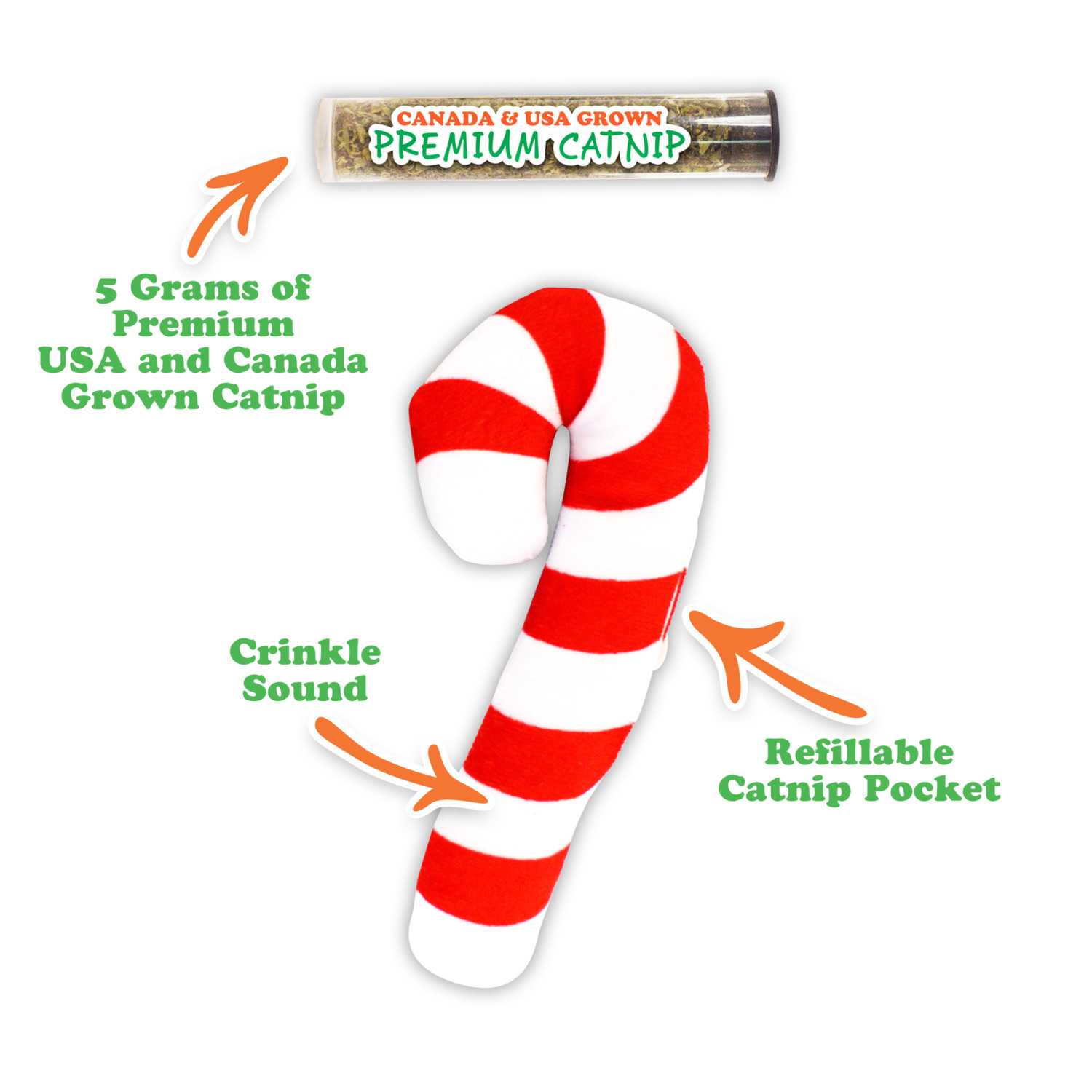Meowijuana Get Twisted Candy Cane Shaped Catnip Cat Toy With Juananip