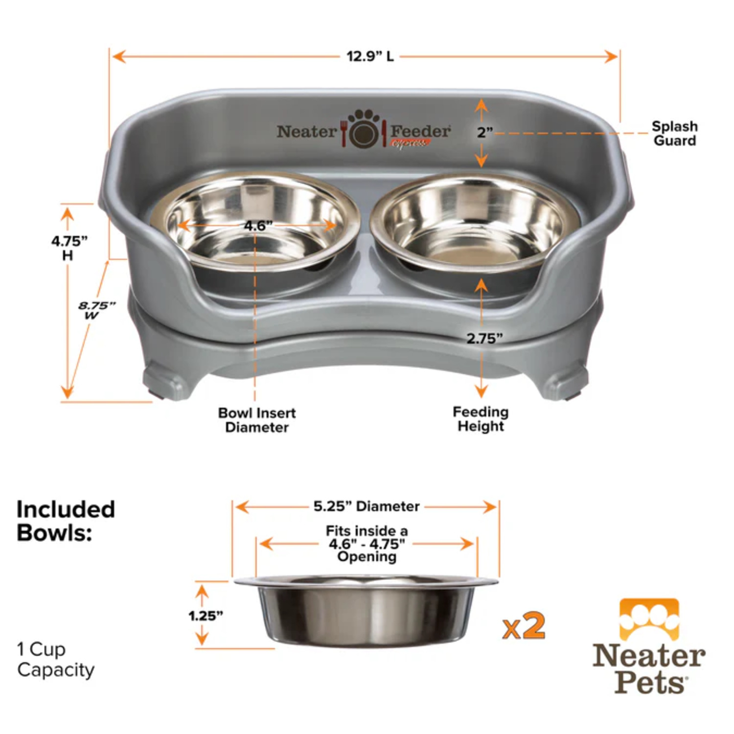 Neater Feeder Express Elevated Cat Feeder W/ Stainless Steel Bowls