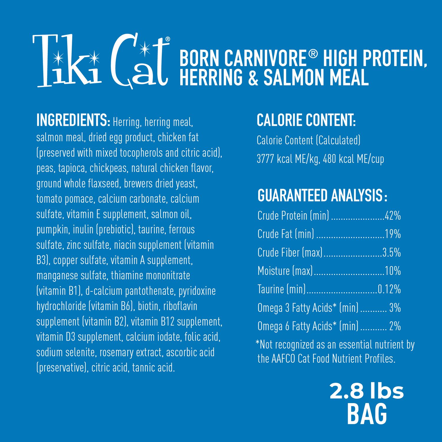 Tiki Cat Born Carnivore High Protein Dry Cat Food, Herring & Salmon Meal, 2.8-Lb Bag