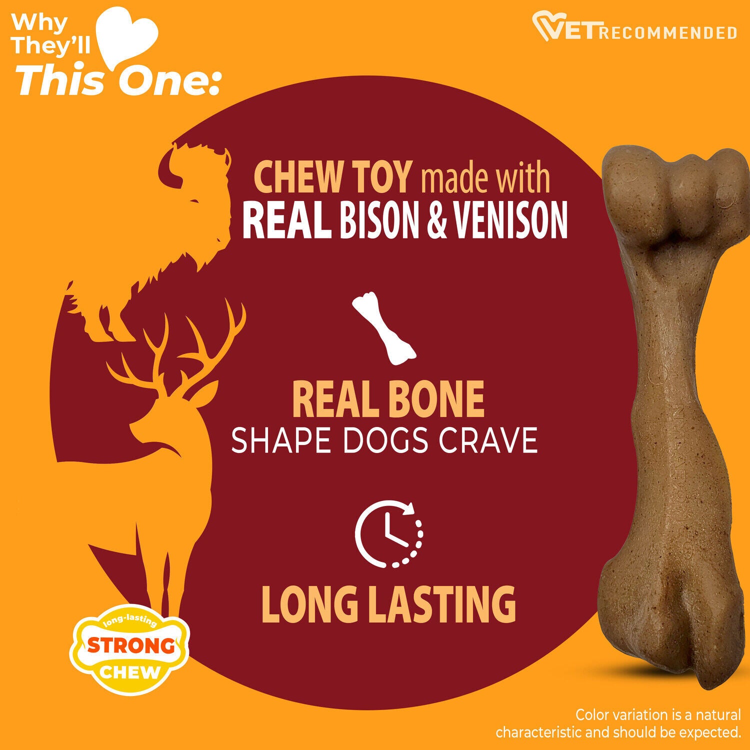 Nylabone Strong Chew Femur Bone Bison & Venison Flavor Dog Chew Toy, Small