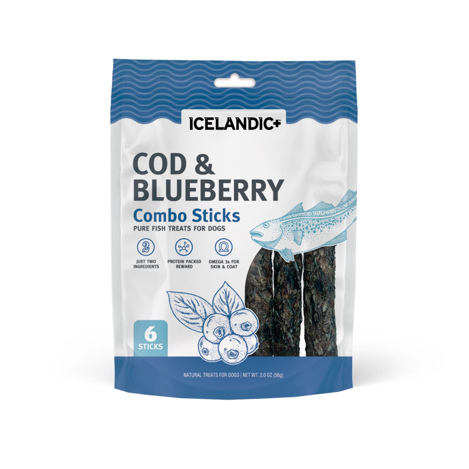 Icelandic+ Cod & Blueberry Combo Sticks Limited Ingredients Dog Treats, 2-Oz.