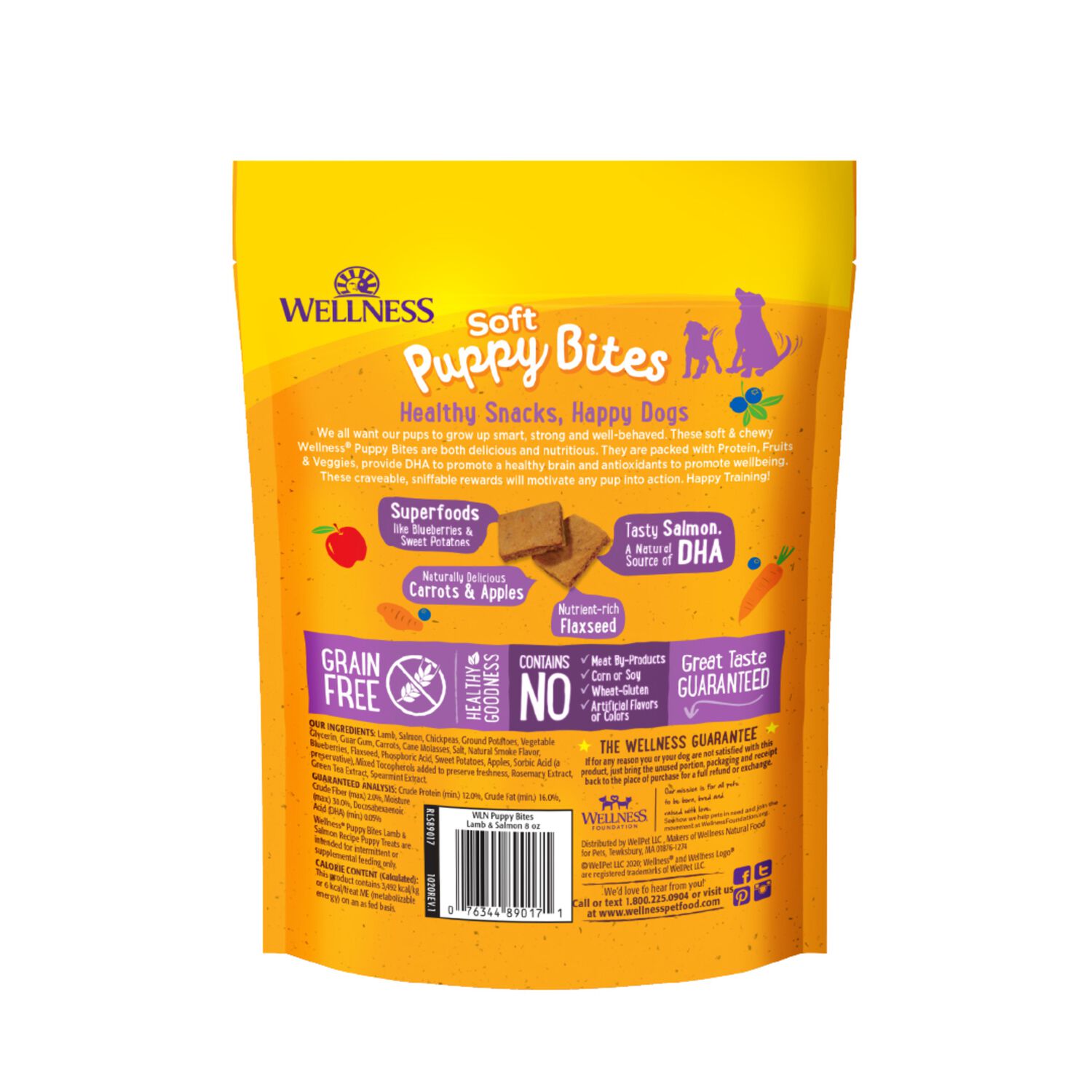 Wellness Puppy Bites Grain-Free Soft & Chewy Dog Treats, Lamb & Salmon, 3-Ounce Bag