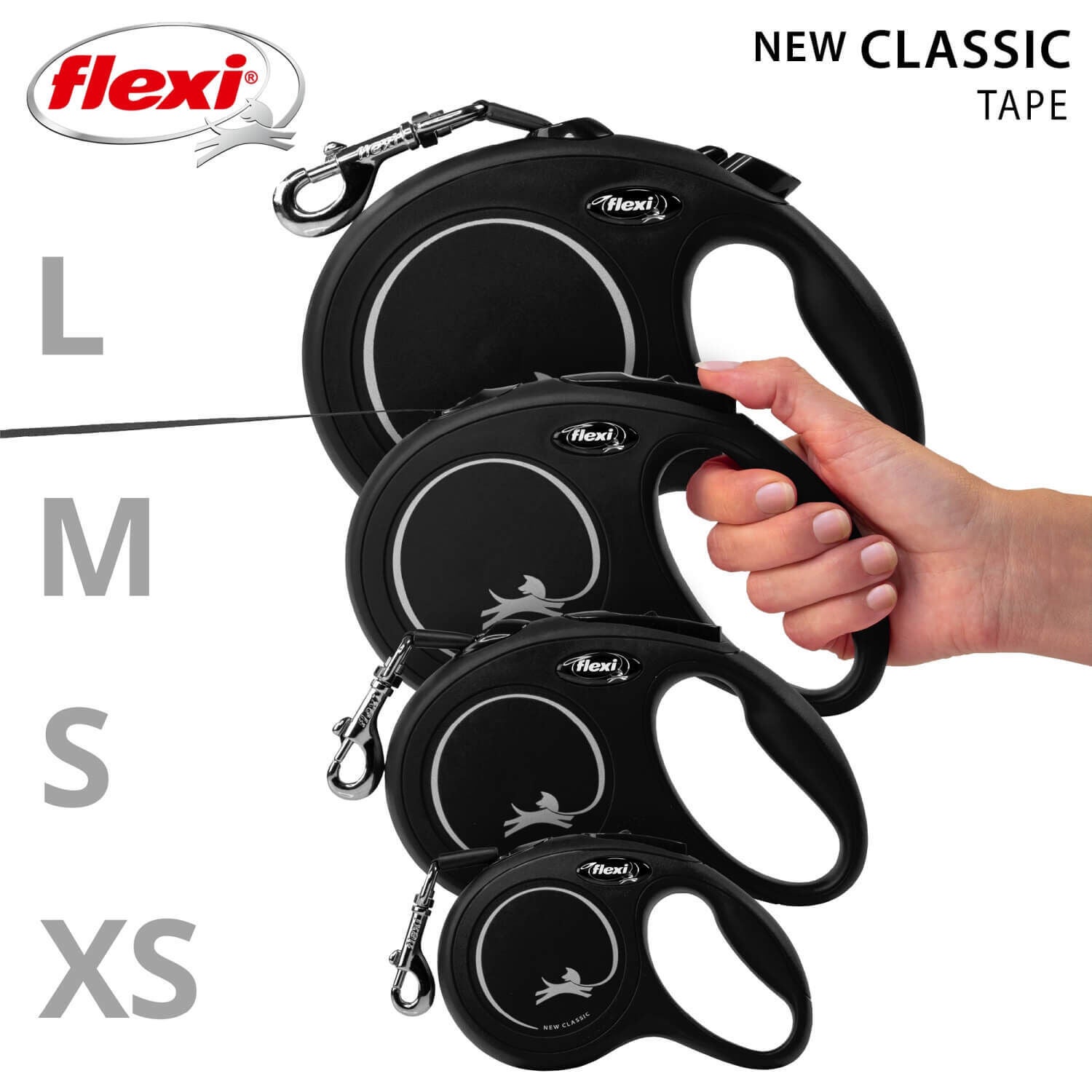 Flexi Classic Retractable Tape Dog Leash - Black, 16'