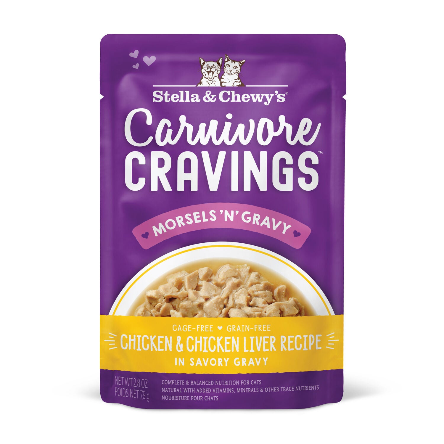 Stella & Chewy's Carnivore Cravings Morsels'n'gravy Wet Cat Food - Chicken & Chicken Liver Recipe, 2.8-Oz Pouch