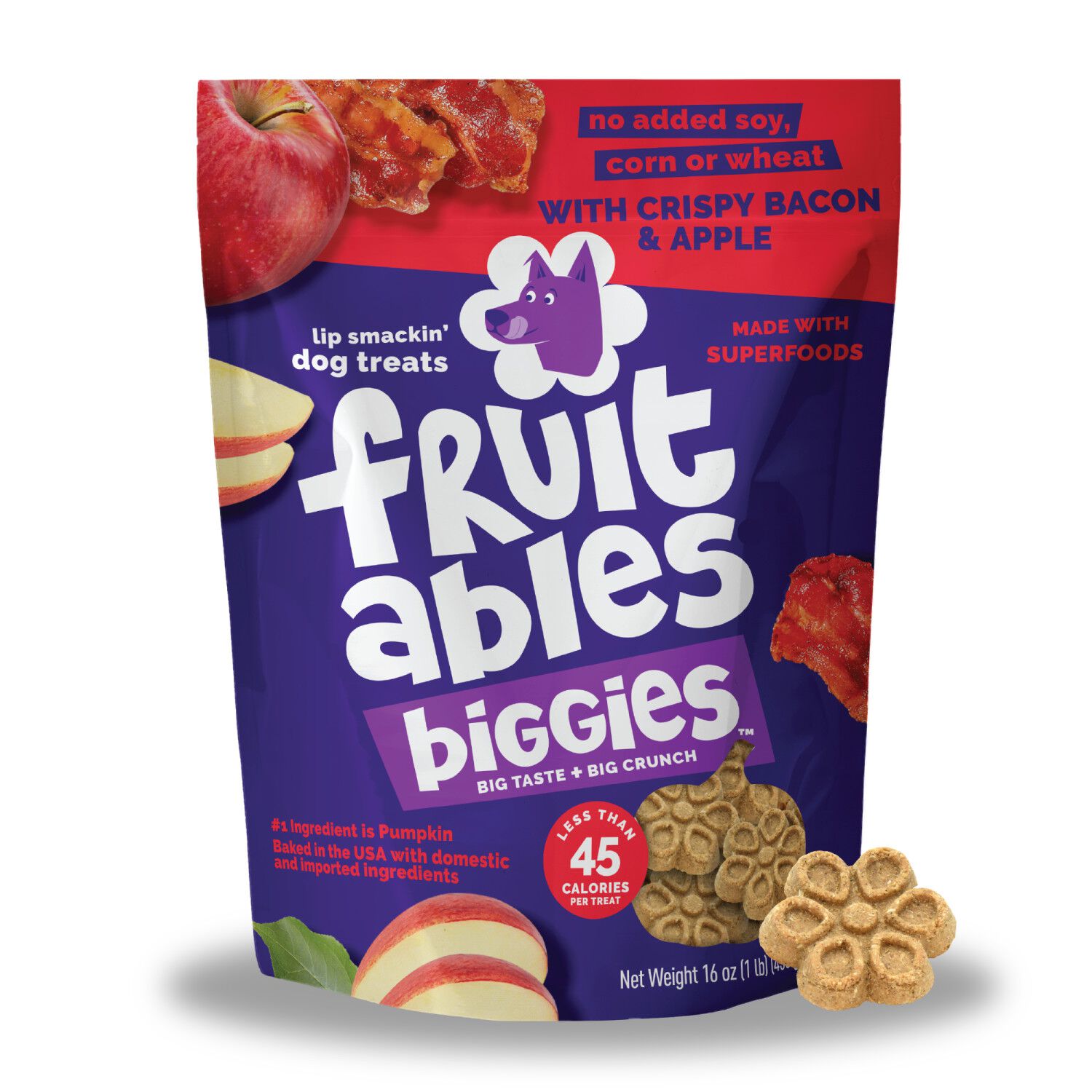 Fruitables Biggies Crispy Bacon & Apple Crunchy Biscuit Dog Treats, 16-Oz