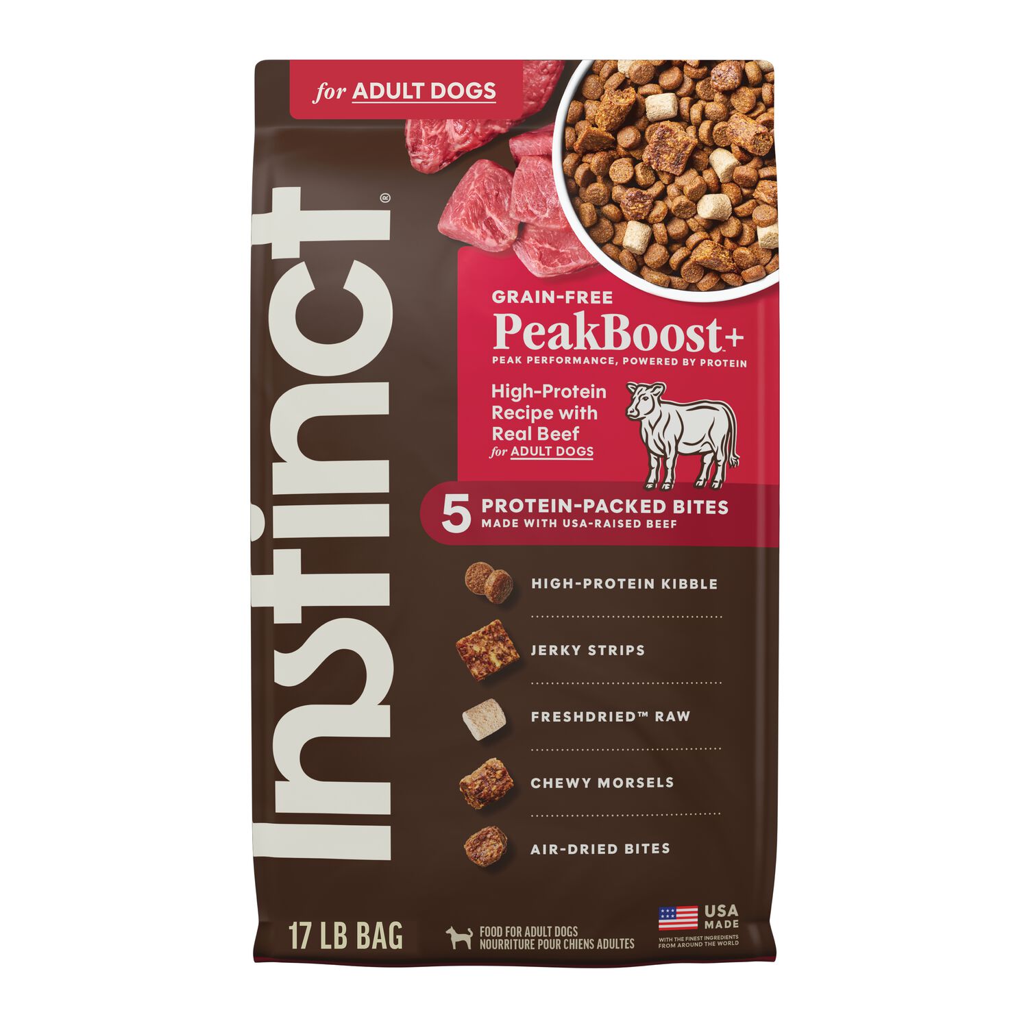 Instinct Peakboost+ Grain-Free High-Protein Dry Dog Food, Recipe With Real Beef