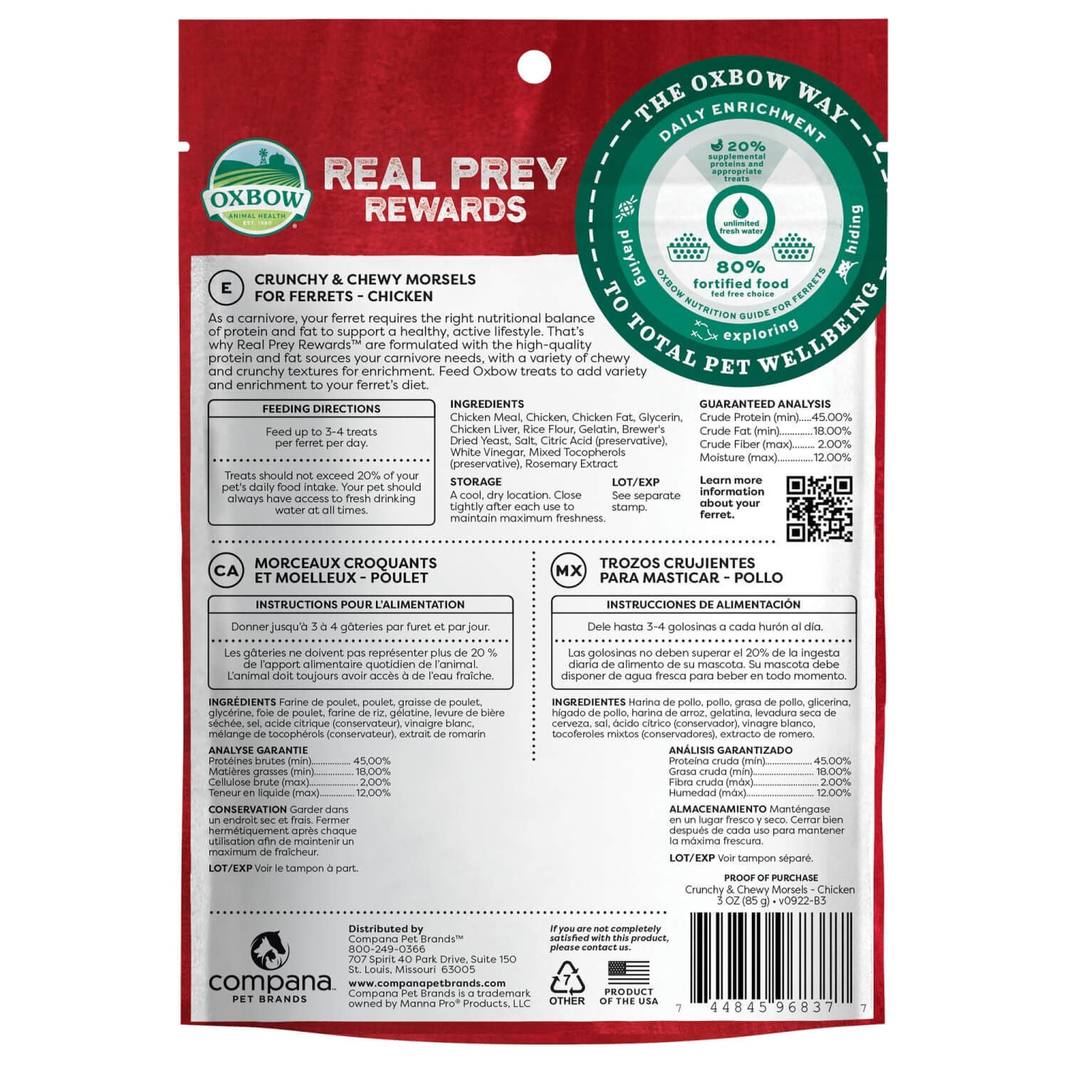 Oxbow Real Prey Rewards Ferret Treat Crunchy & Chewy Chicken