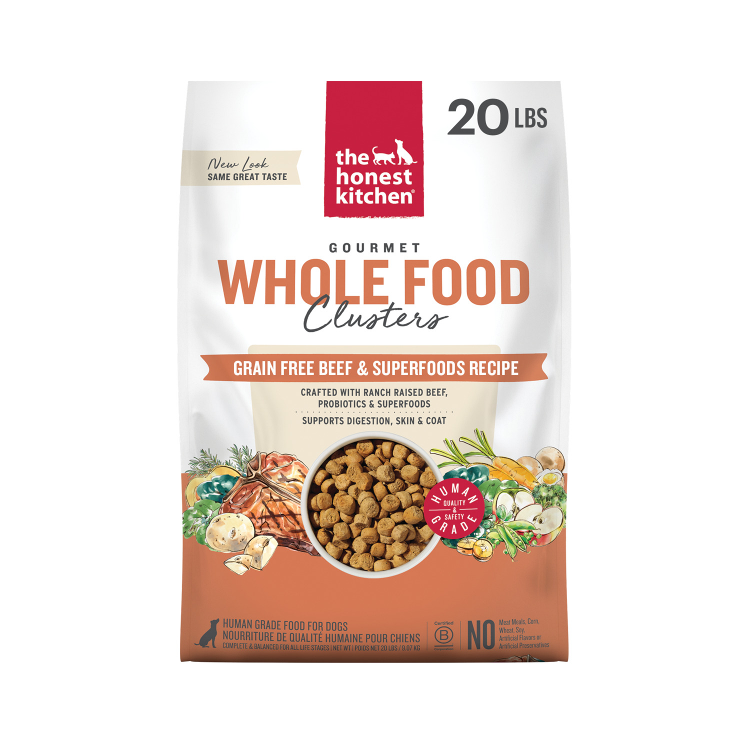 The Honest Kitchen Gourmet Whole Food Clusters Grain Free Beef & Superfoods Recipe Dry Dog Food