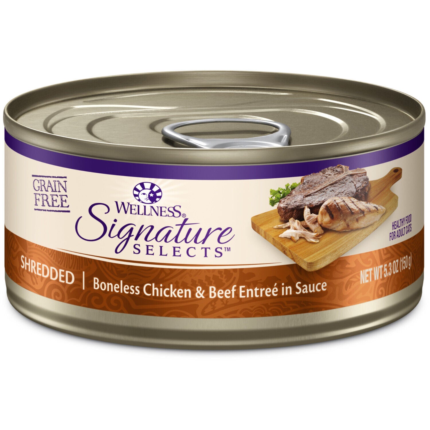 Wellness Core Signature Selects Shredded Adult Wet Cat Food Grain-Free Chicken & Beef Entree, Natural, Protein-Rich, 5.3 Ounce