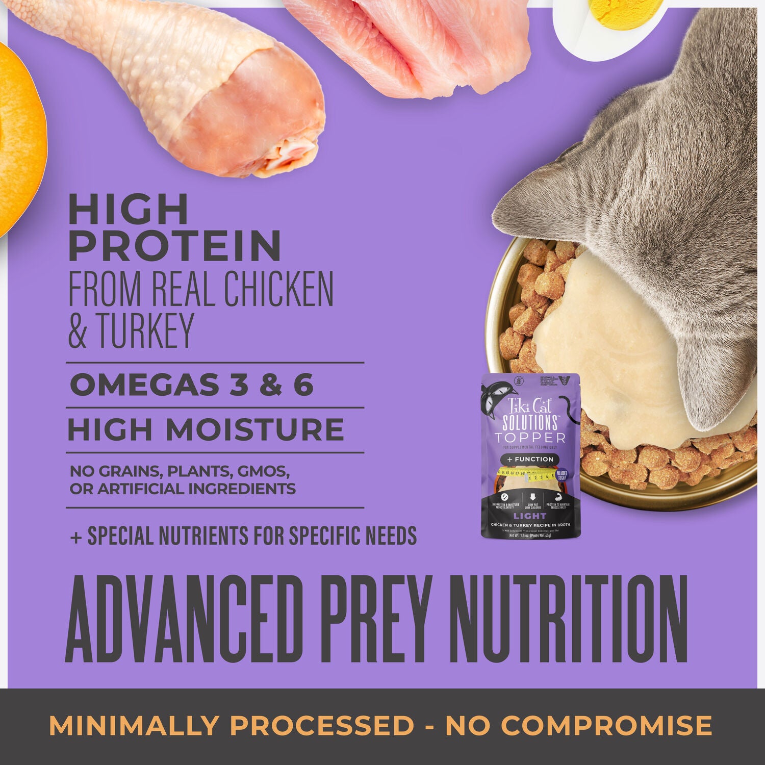 Tiki Cat Solutions Healthy Weight Cat Food Topper, Chicken & Turkey Recipe In Broth, 1.5-Oz Pouch Pack Of 12
