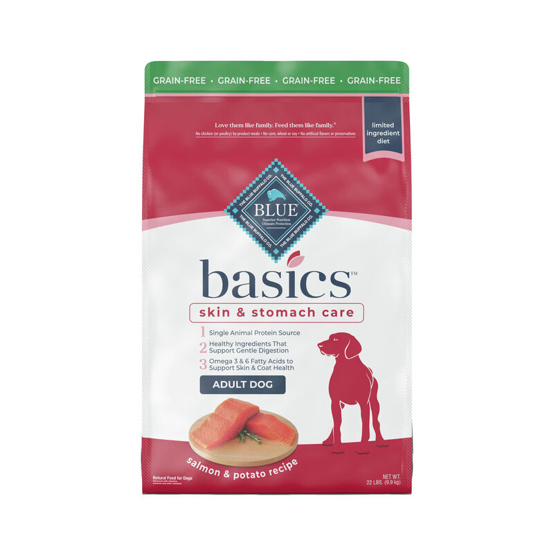 Blue Buffalo Basics Skin & Stomach Care, Grain Free Natural Adult Dry Dog Food, Salmon & Potato 22 Lb