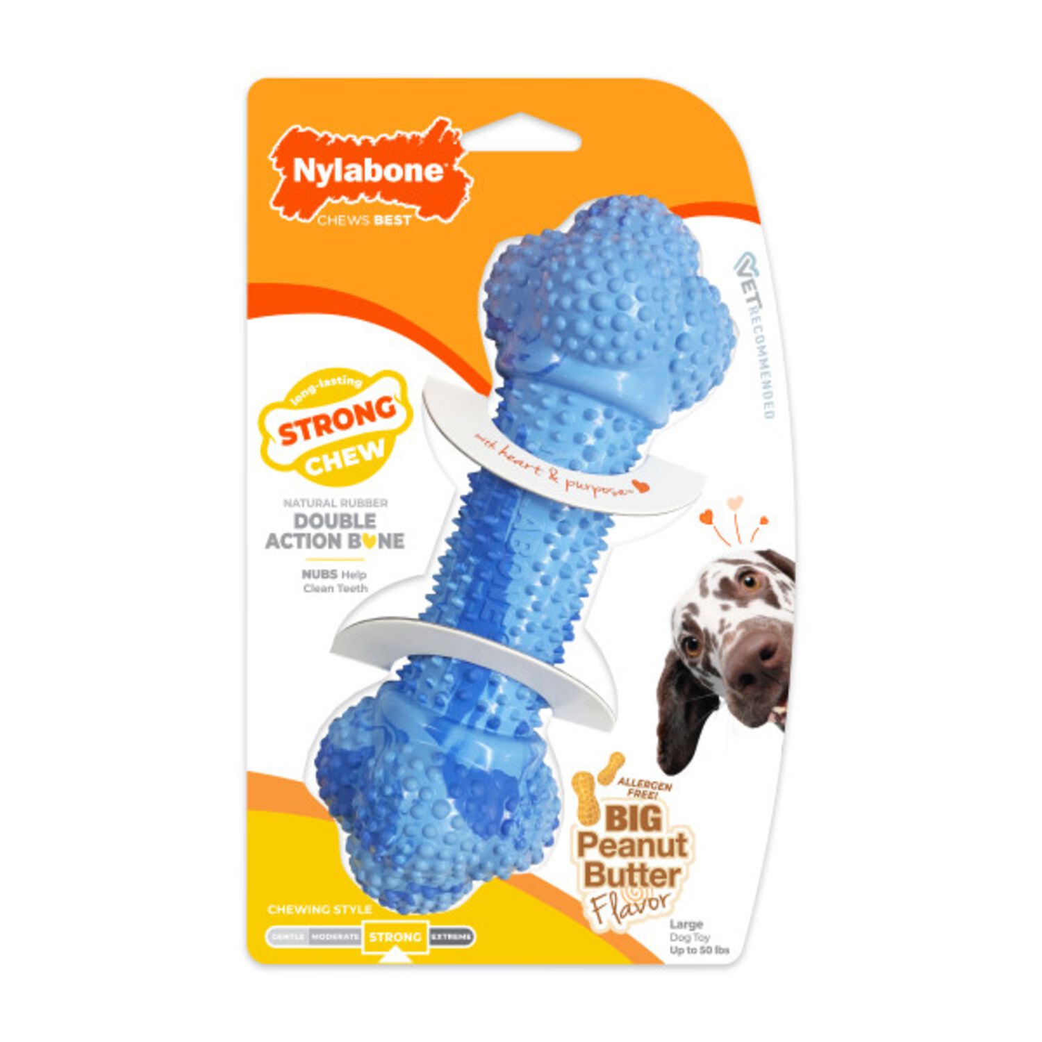 Nylabone Strong Chew Double Action Bone Dog Chew Toy, Peanut Butter Flavor, Large
