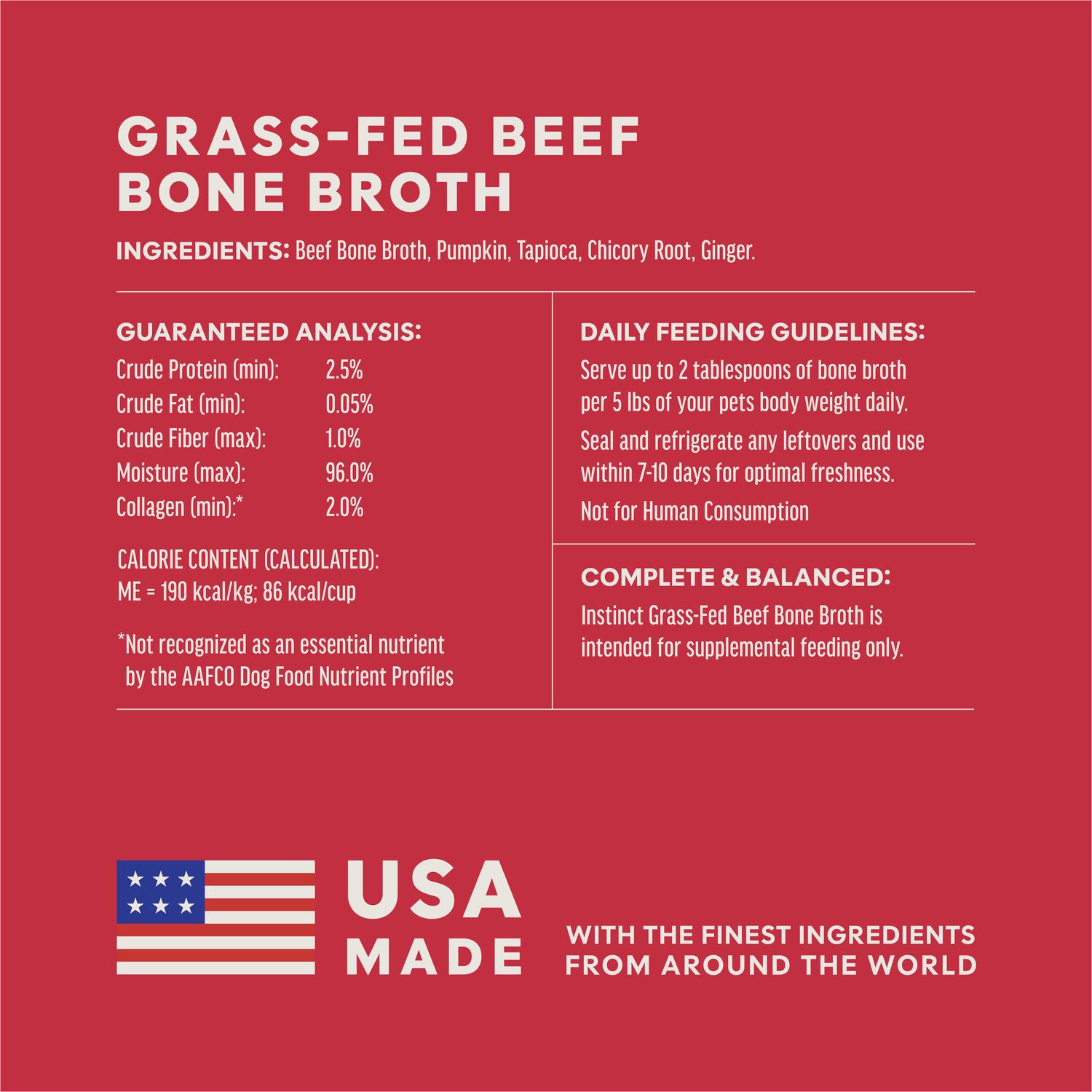 Instinct Grass-Fed Beef Bone Broth Dog Food Topper, 16-Oz Resealable Pouch Pack Of 6