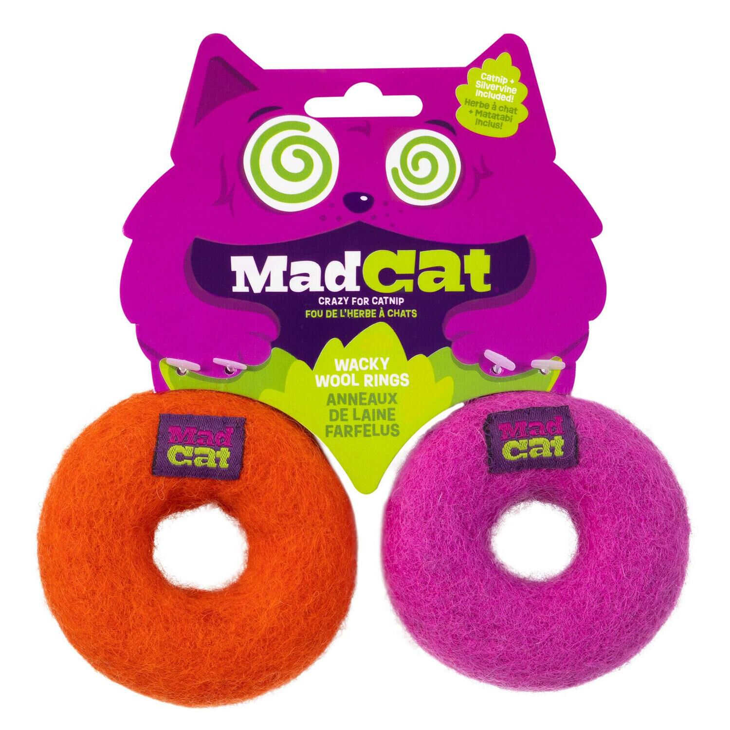 Mad Cat Wacky Wool Rings Catnip Cat Toys, 2 Pack | Pet