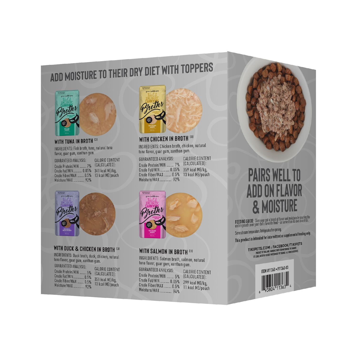 Tiki Cat Born Carnivore Broths Wet Cat Food Toppers, Variety Pack, 1.3-Oz Pouches 12-Count