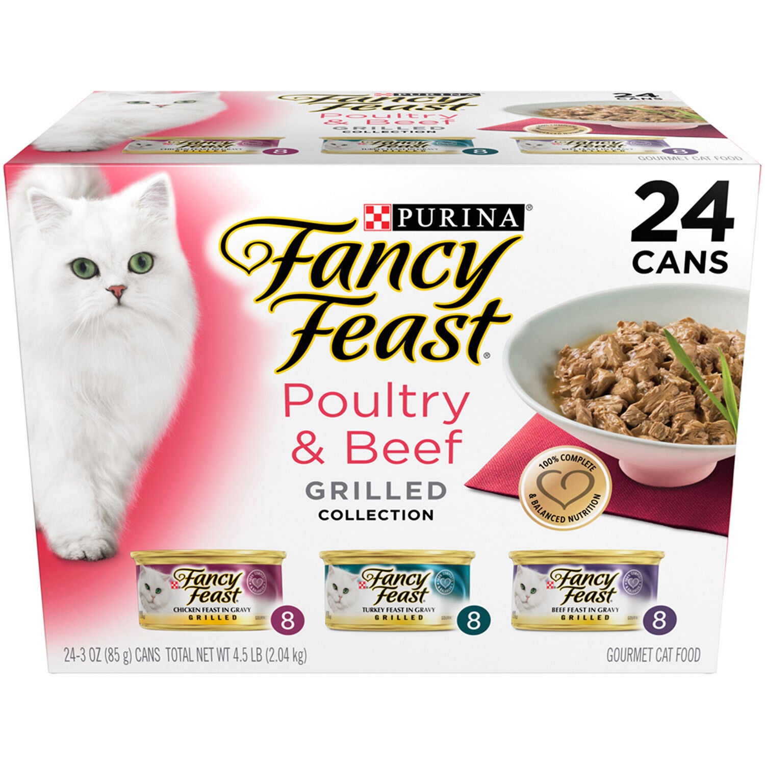 Purina Fancy Feast Grilled Poultry & Beef Collection Variety Pack Wet Cat Food, 24-3Oz