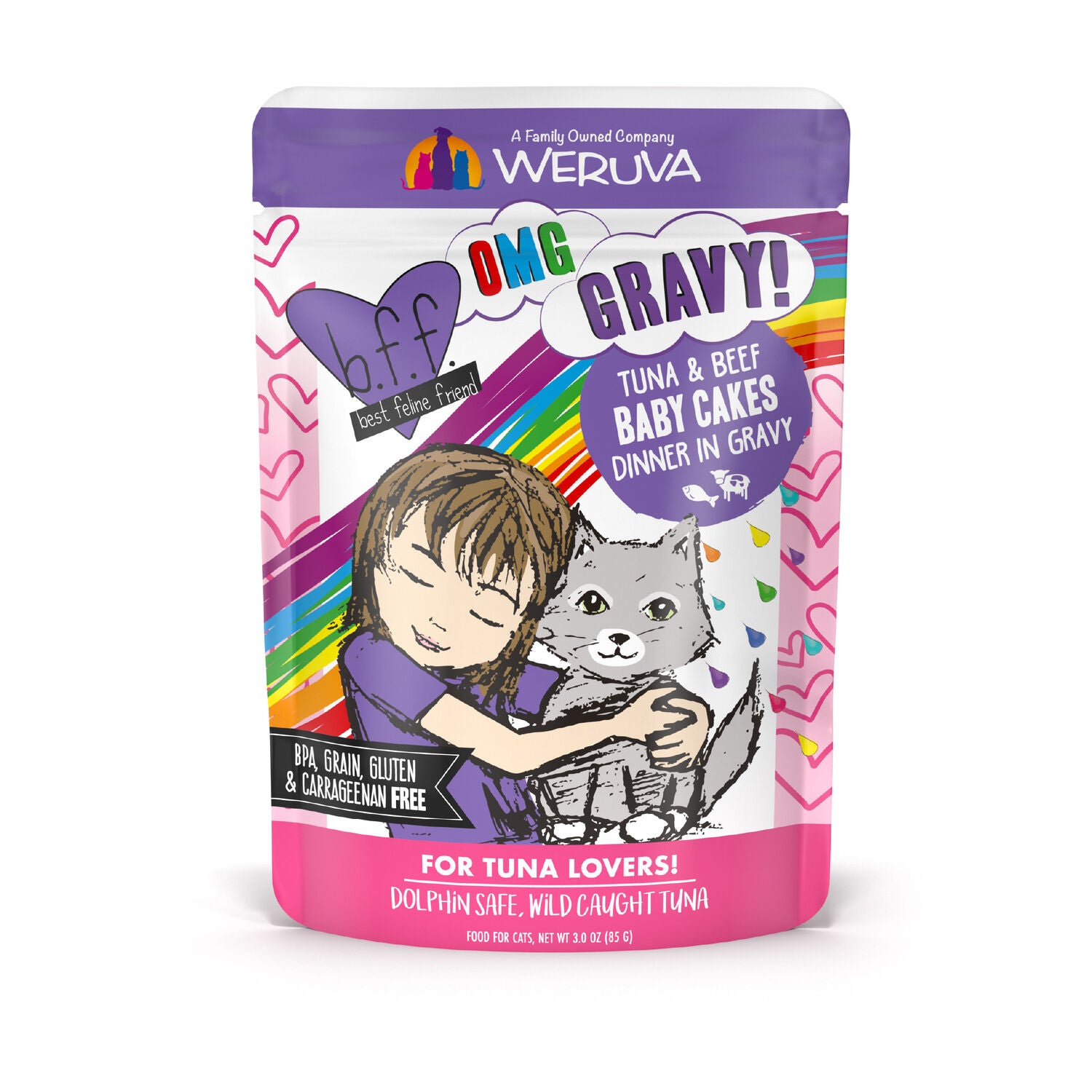 Weruva Bff Omg Gravy Tuna & Beef Baby Cakes Wet Cat Food, 3-Oz Pouch