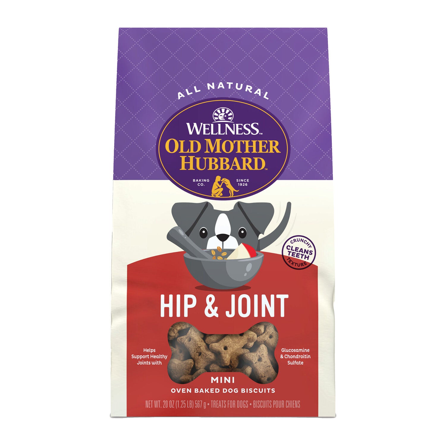 Wellness Old Mother Hubbard Hip & Joint Dog Biscuits, Natural, Training Treats, Chicken, Apples, Oats, And Carrots Flavor, Mini Size Dog Treats, 20 Ounce Bag
