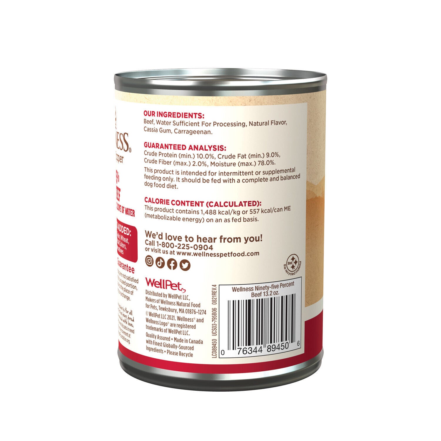 Wellness 95% Beef Natural Wet Grain Free Canned Dog Food, 13.2-Ounce Can