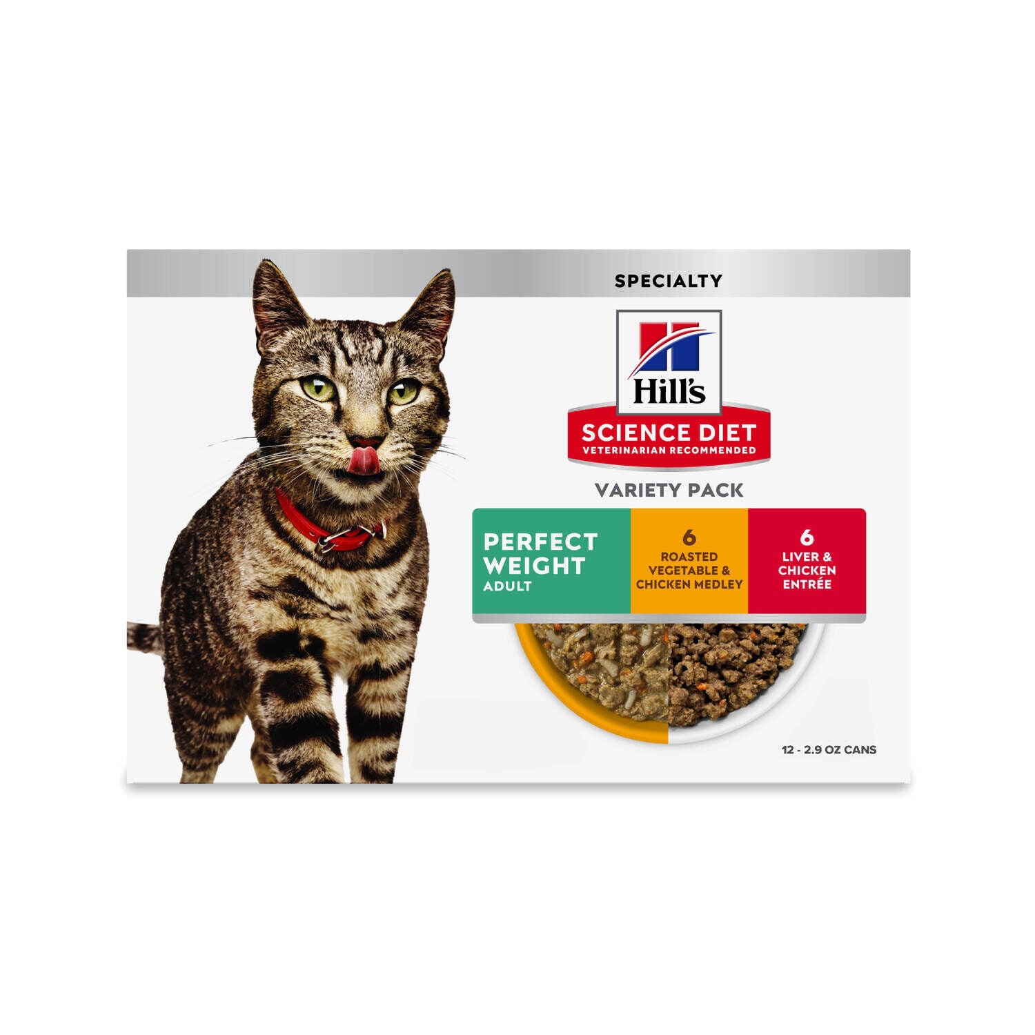 Hill's Science Diet Adult Perfect Weight Wet Cat Food Variety Pack, Vegetable & Chicken And Liver & Chicken, 2.9-Oz. 12-Pack