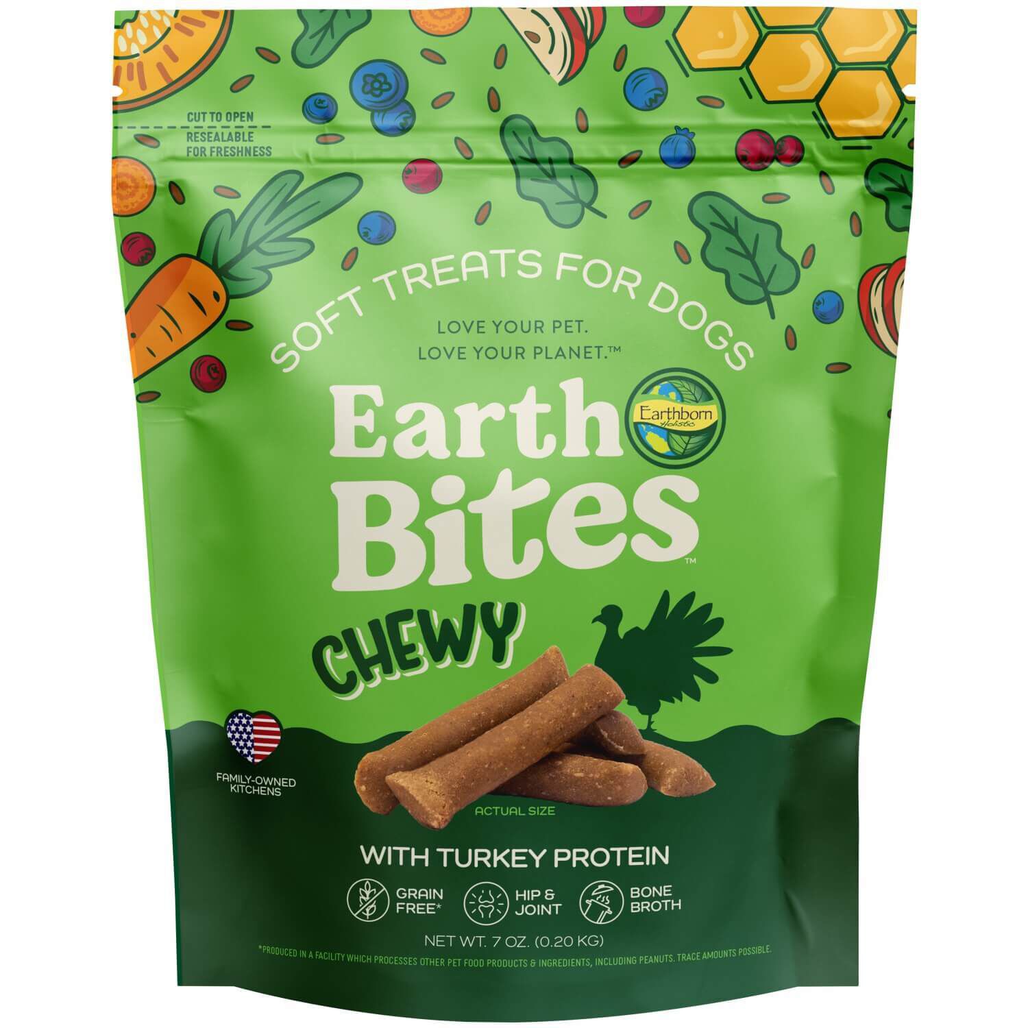 Earthborn Holistic Earthbites Chewy Soft Dog Treats With Turkey Protein, 7-Oz Can
