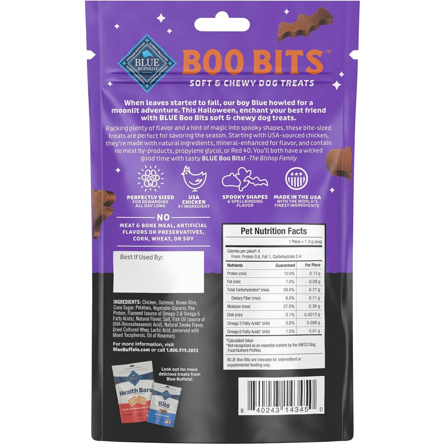 Blue Buffalo Boo Bits Soft & Chewy Halloween Dog Treats, Tasty Chicken Flavor, 4.5-Oz Bag