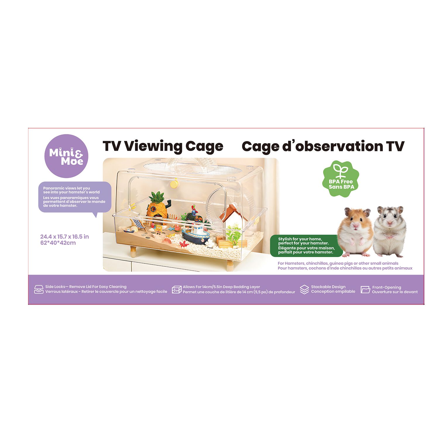 Mini & Moe Tv Viewing Hamster Cage, Transparent, 24" By 15" By 16"