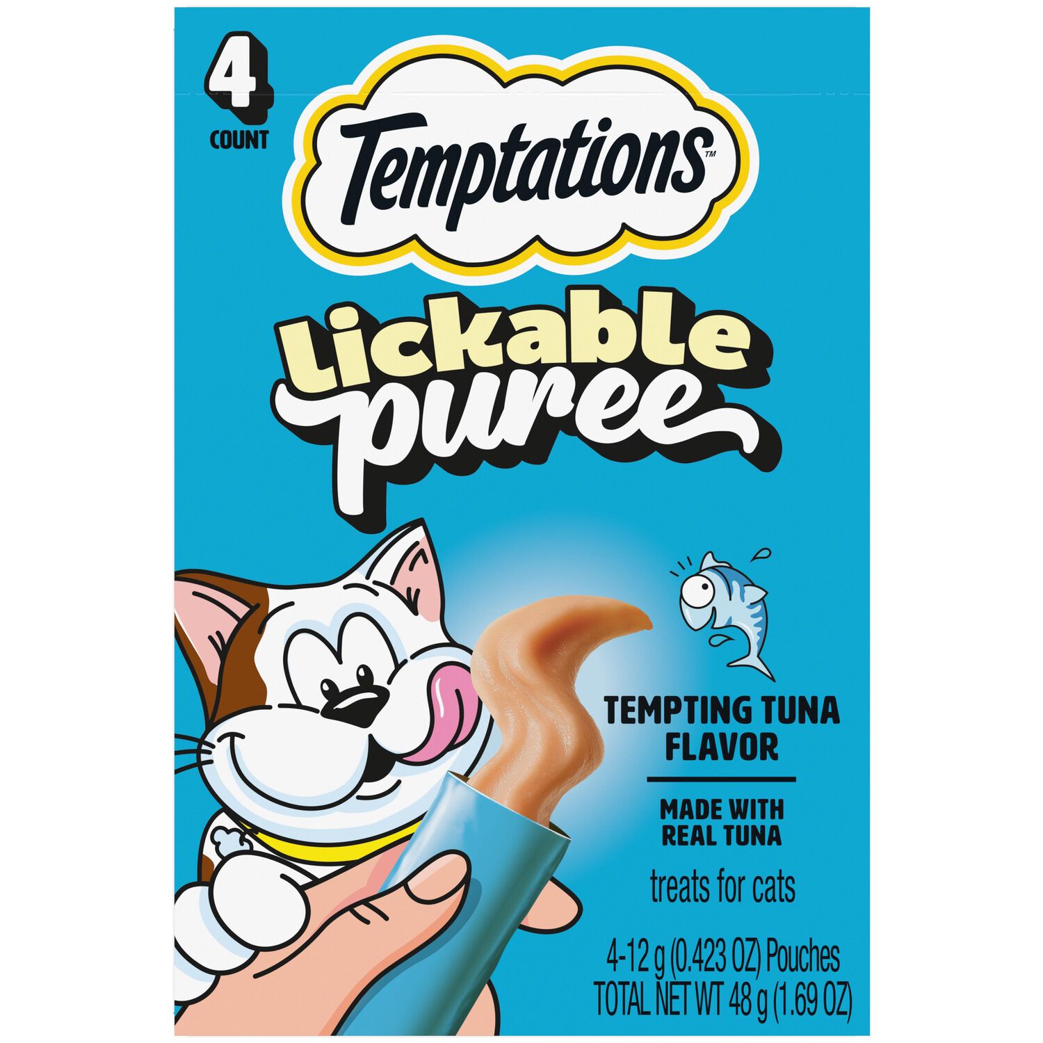 Temptations Creamy Puree With Tuna Lickable, Squeezable Cat Treats, 4-Pack Of 0.4-Oz Pouches