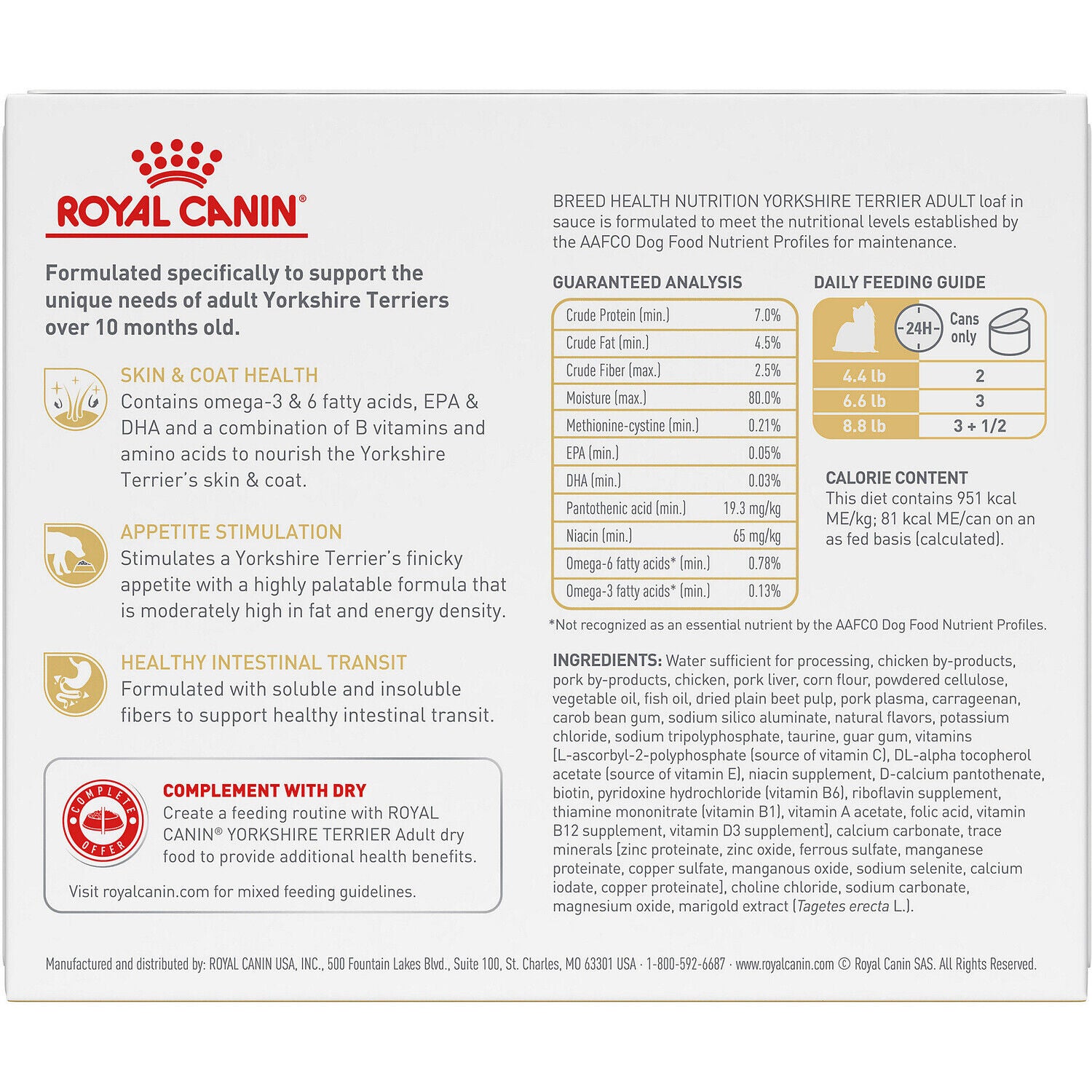 Royal Canin Breed Health Nutrition&reg; Yorkshire Terrier Adult Loaf In Sauce Wet Dog Food, 3 Oz - 6 Pack