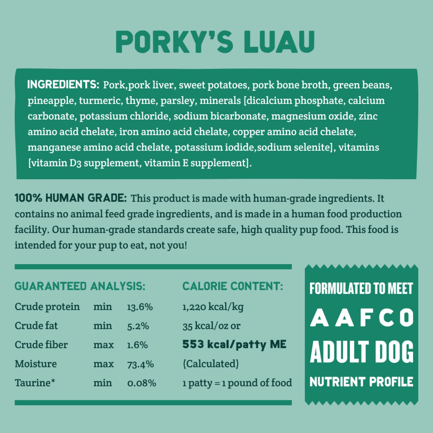 A Pup Above Gently Cooked Grain-Free Frozen Dog Food, Porky's Luau With Bone Broth, 7-Lb