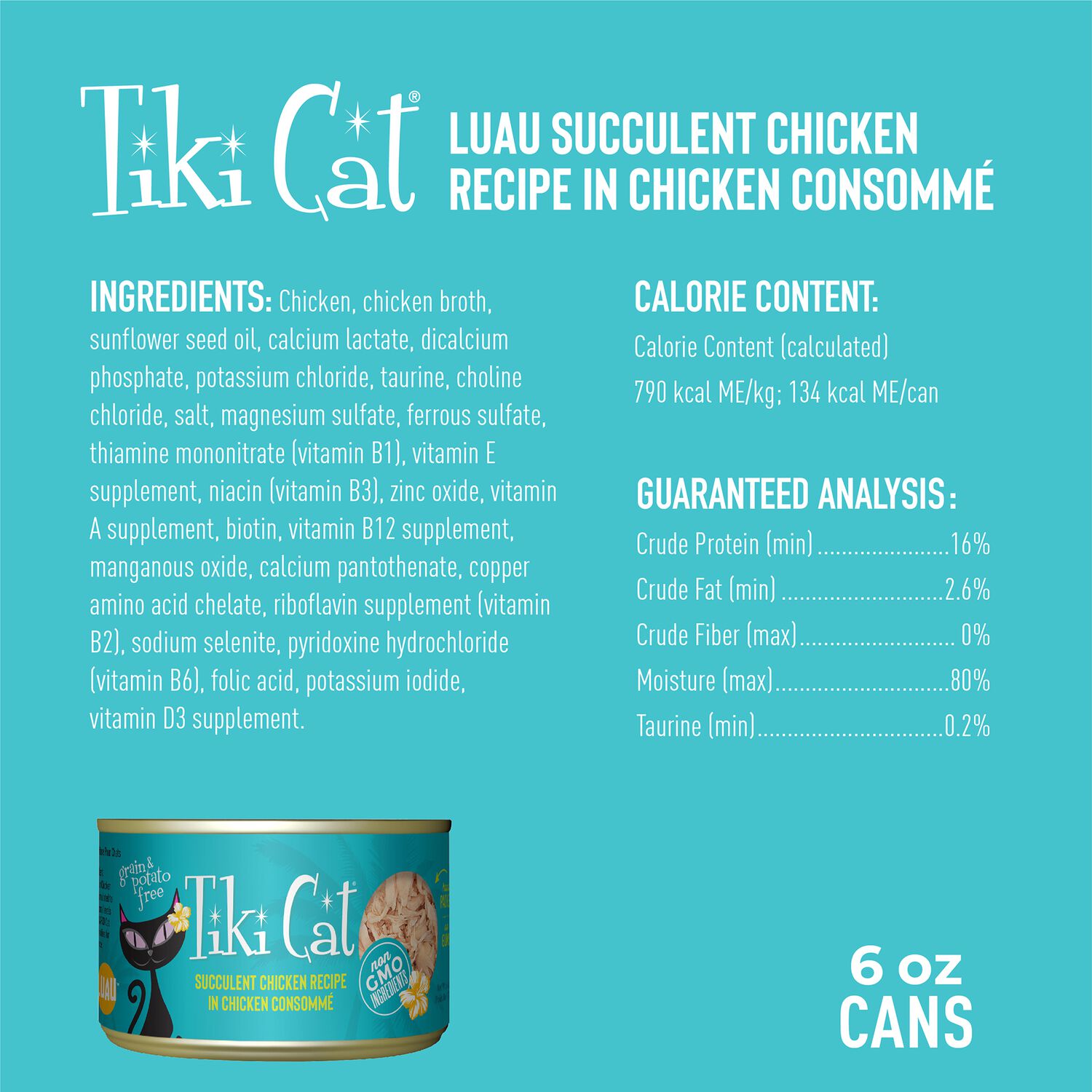 Tiki Cat Luau Wet Cat Food, Succulent Chicken, 6-Oz Can 8-Count