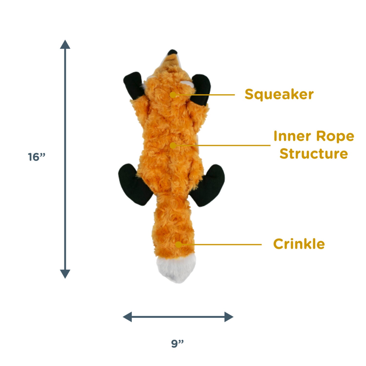 Tall Tails Stuffless Fox Squeaker Plush Dog Toy, 16"