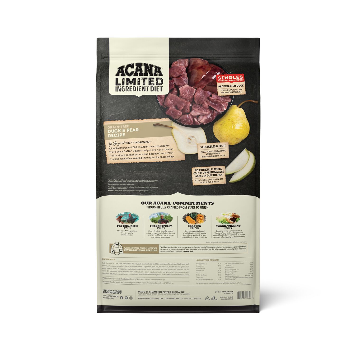 Acana Singles Limited Ingredient Duck & Pear Recipe Dry Dog Food, 22.5-Lb