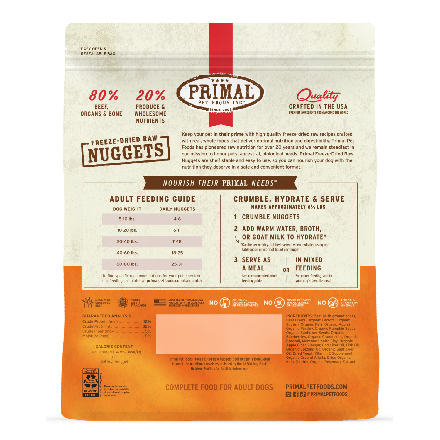 Primal Freeze-Dried Nuggets Freeze-Dried Dog Food, Beef Formula, 5.5-Oz Bag