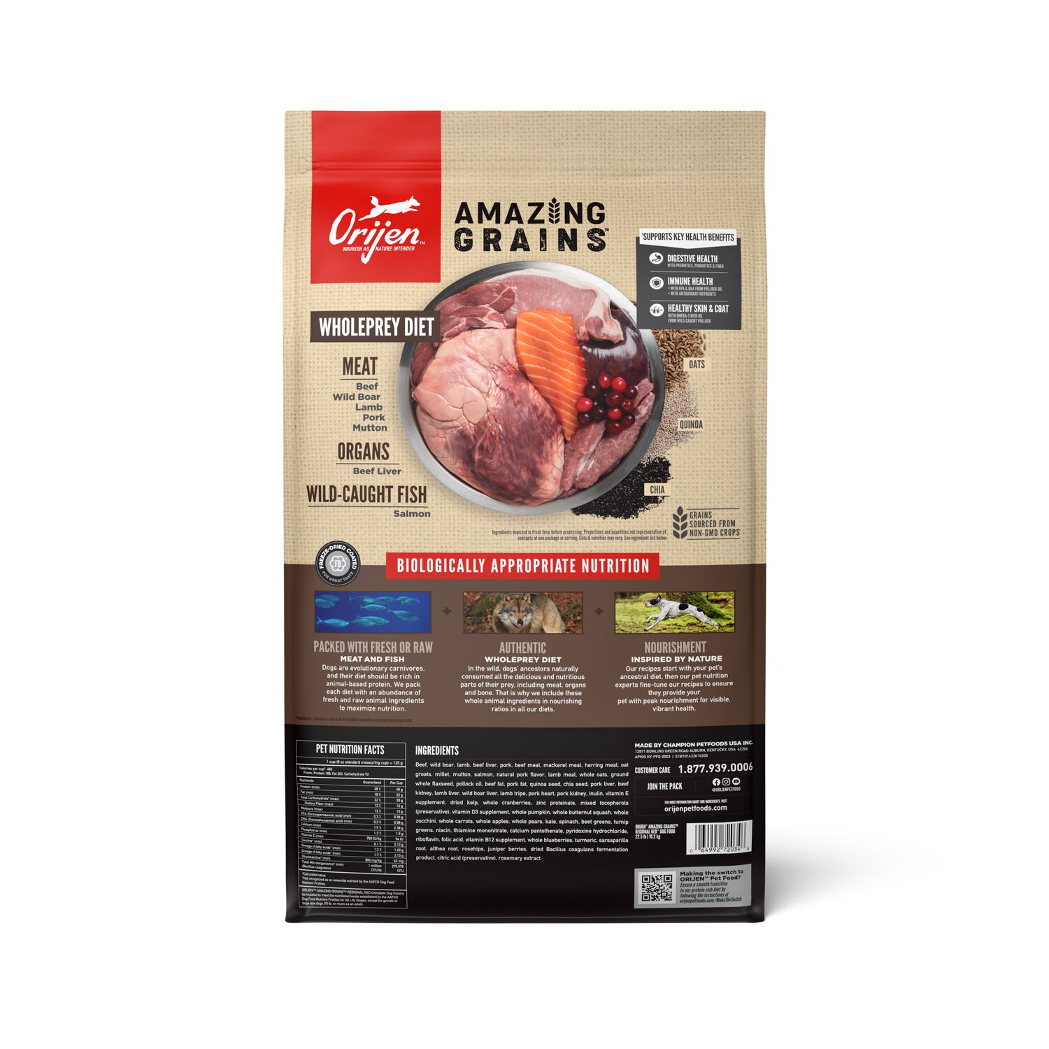 Orijen Amazing Grains Regional Red High-Protein Dry Dog Food, 22.5-Lb Bag