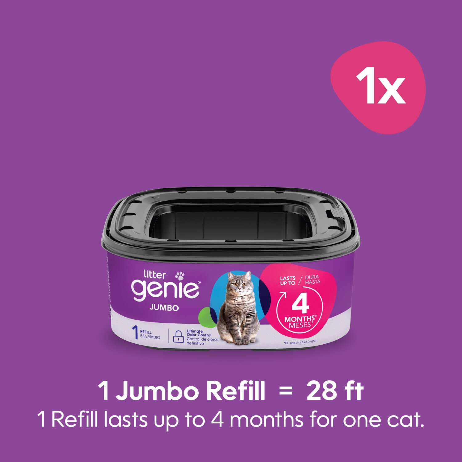 Litter Genie Jumbo Refill, 28Ft 1 Count 28ft Pet Supermarket
