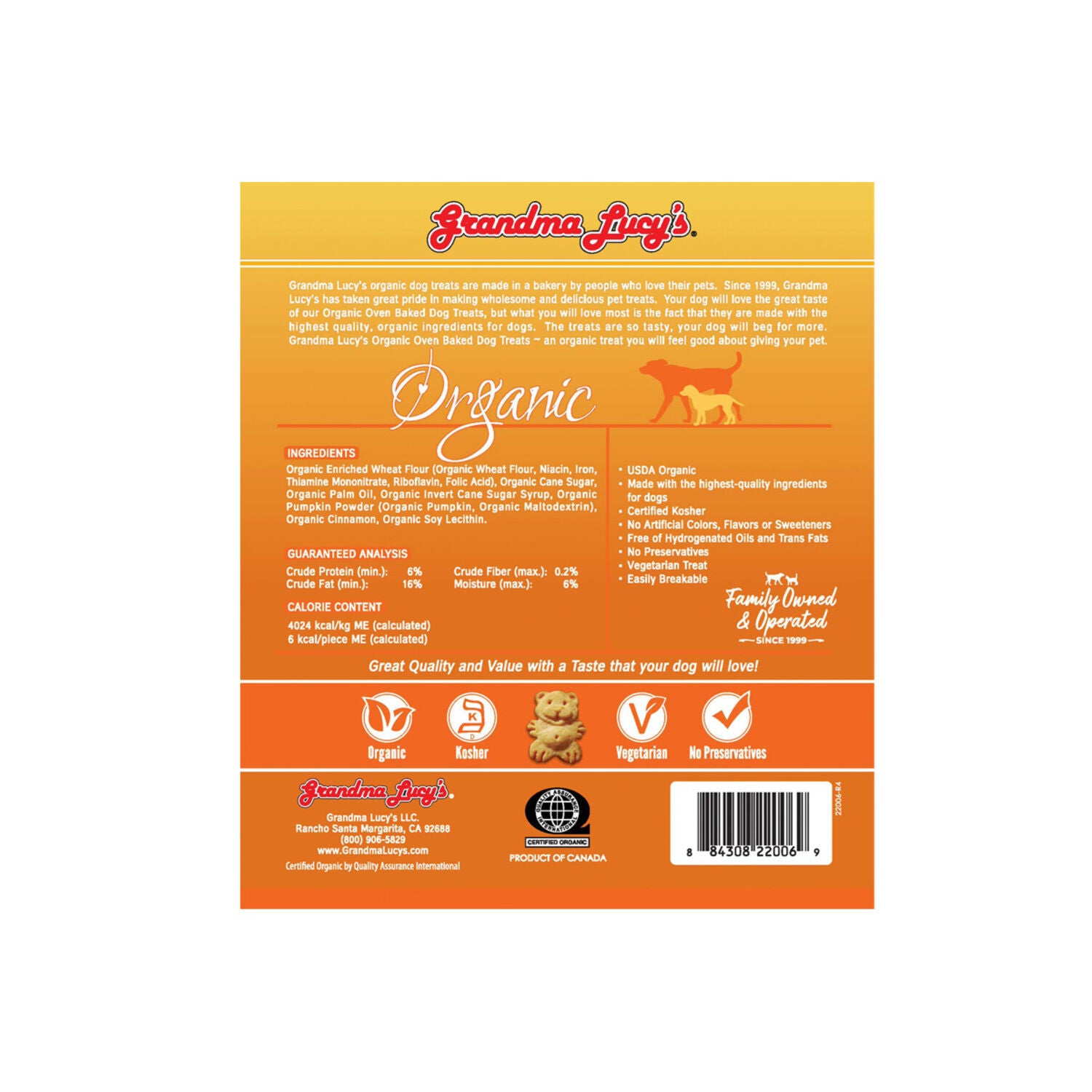 Grandma Lucys Organic Baked Dog Treats, Pumpkin Recipe - 14-Oz Bag