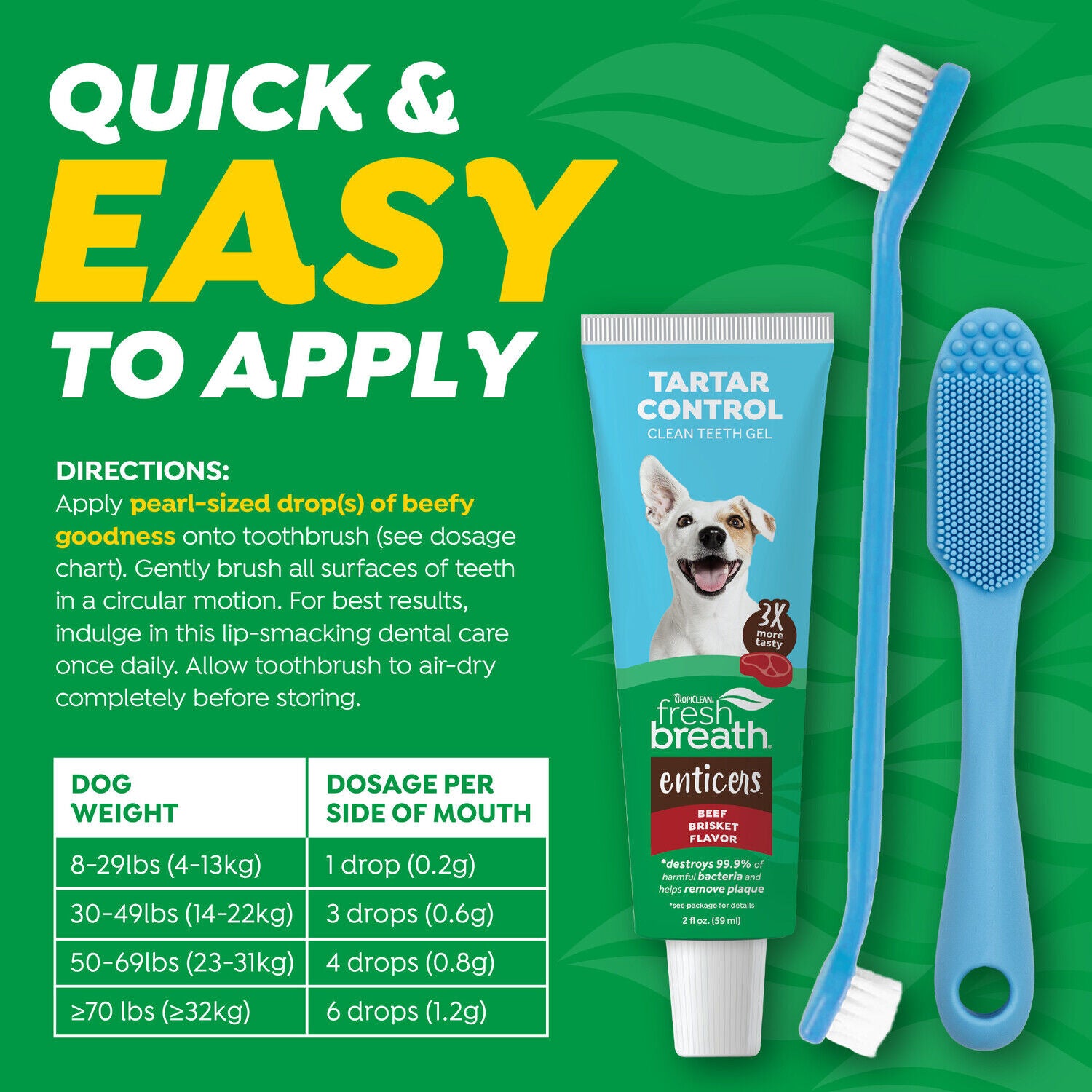 Tropiclean Fresh Breath Enticers Tarter Control Dog Dental Health Kit, Smoked Beef Brisket Flavor, 3-Piece