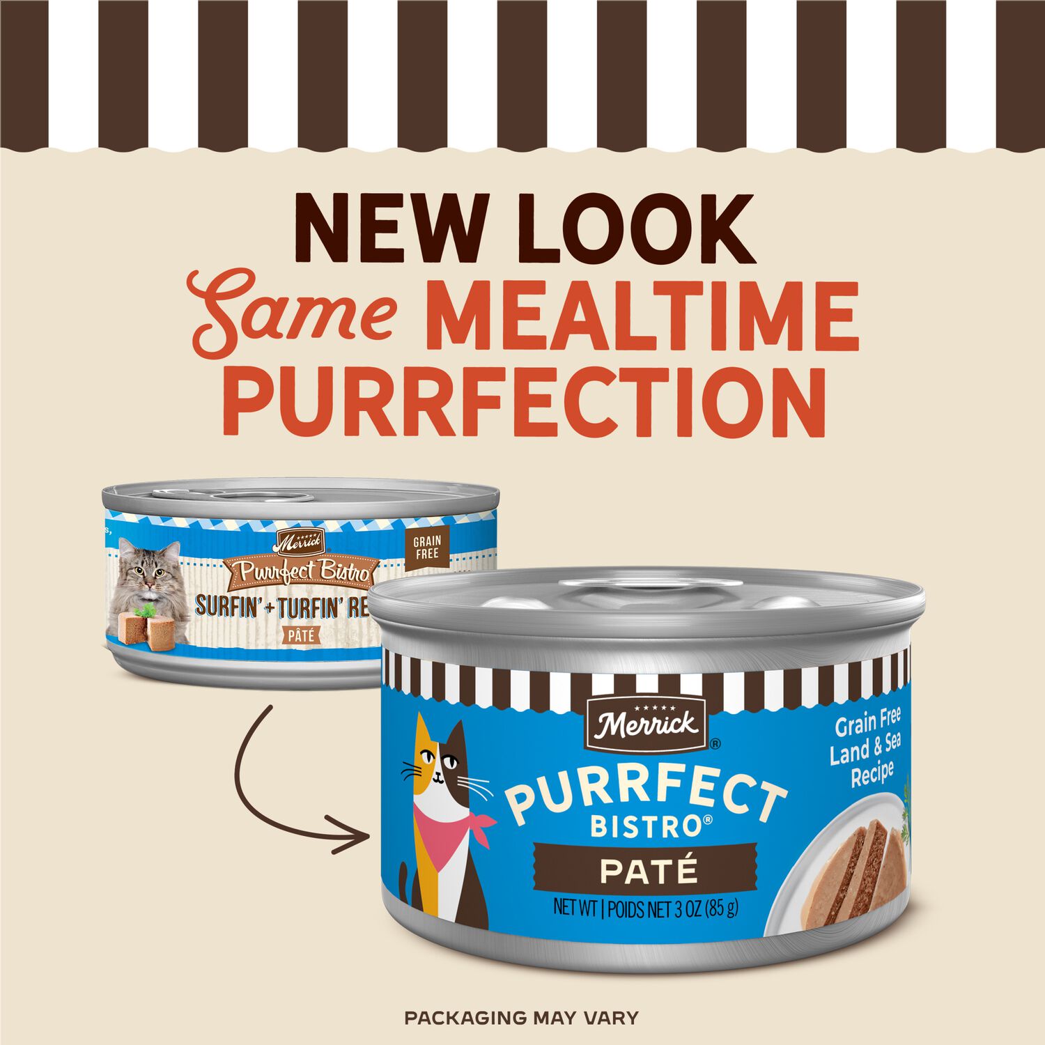 Merrick Purrfect Bistro Grain Free Premium Soft Canned Pate Adult Wet Cat Food, Surfin&rsquo; And Turfin&rsquo; Recipe, 3-Oz Can
