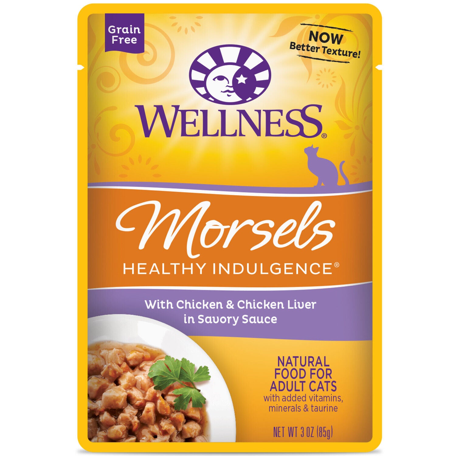 Wellness Healthy Indulgence Morsels Grain-Free Adult Wet Cat Food Chicken & Chicken Liver Recipe, 3 Ounce Pouch