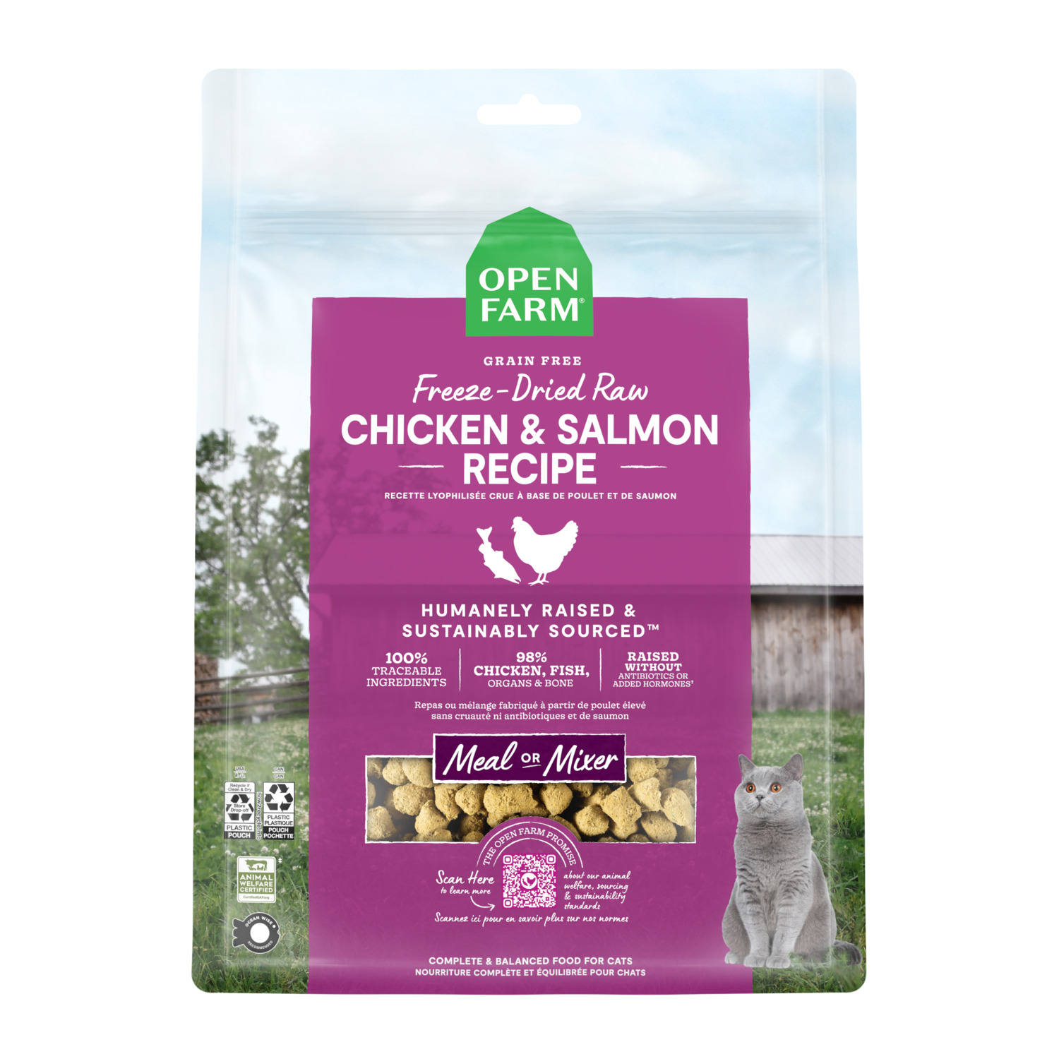 Open Farm Freeze Dried Raw Grain-Free Chicken & Salmon Morsels Cat Food & Food Topper, 3.5Oz
