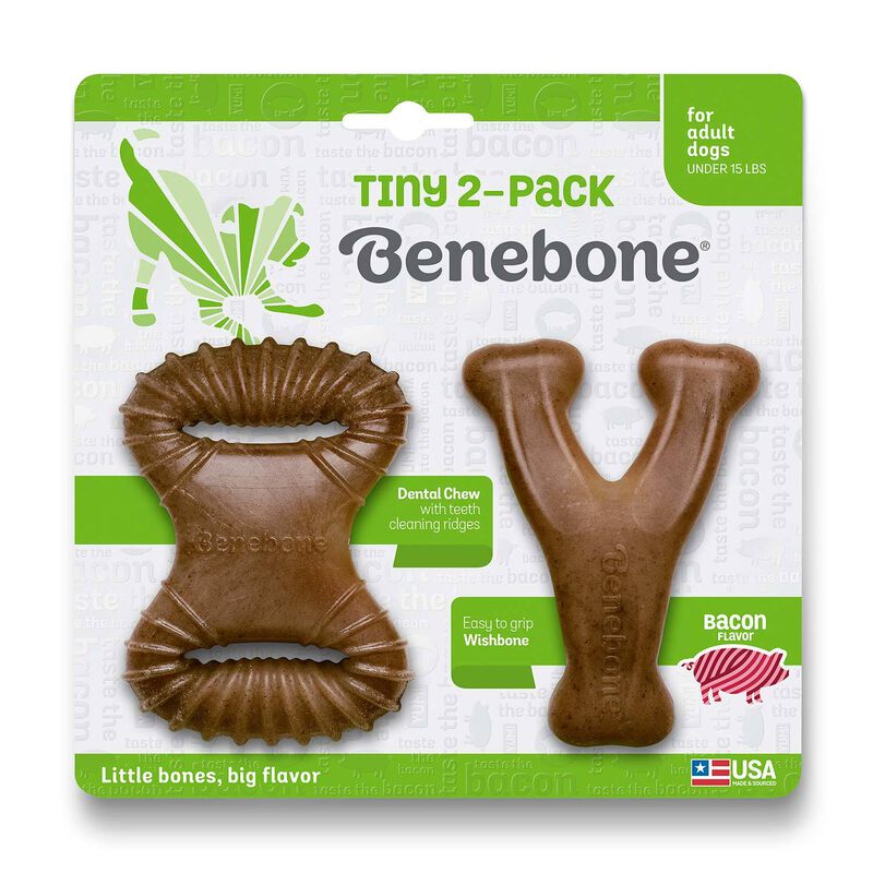 Benebone 2 Pack Dental Chew/Wishbone Bacon Tiny Dog Toy image number 1