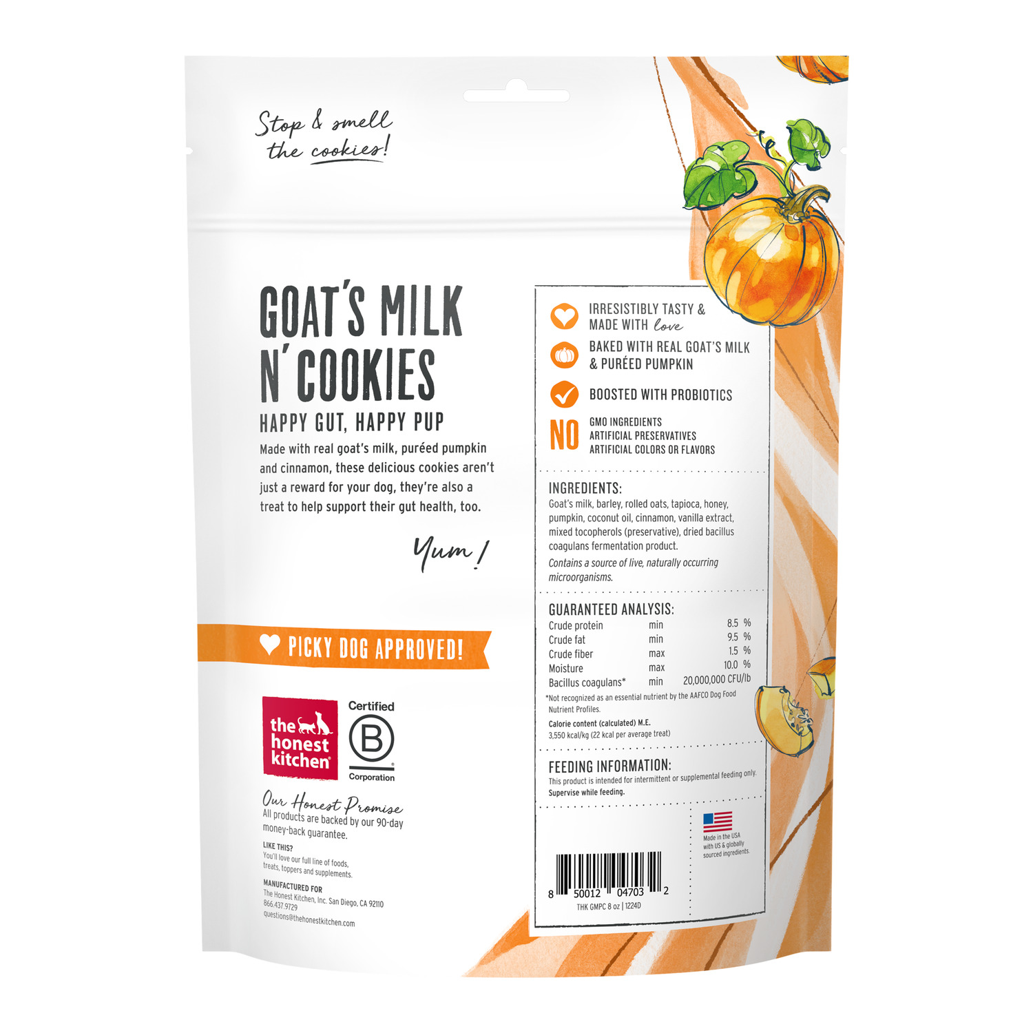 The Honest Kitchen Goat's Milk N' Cookies Slow Baked With Pumpkin Biscuit Dog Treats, 8-Oz