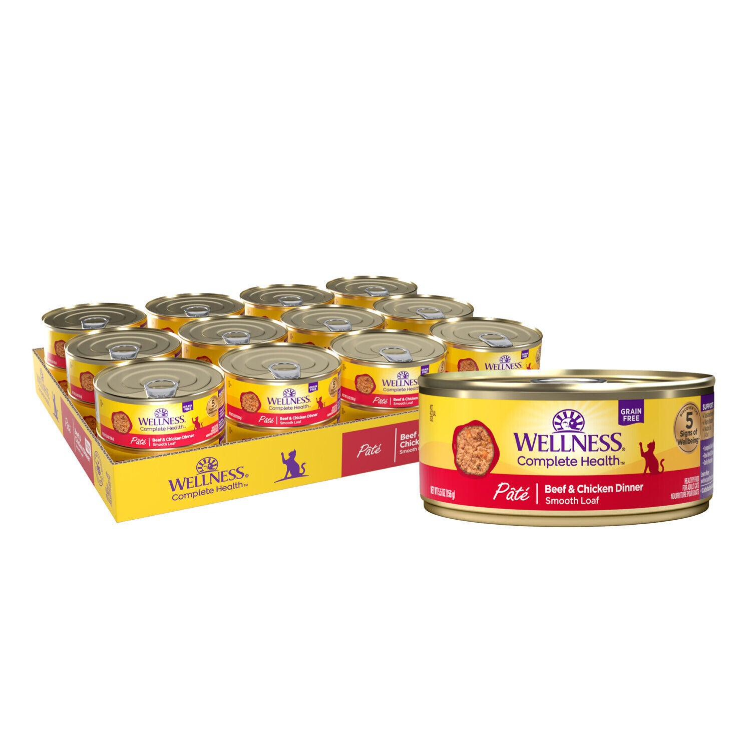 Wellness Complete Health Pate Adult Wet Cat Food, Natural, Protein-Rich, Grain Free - Beef & Chicken