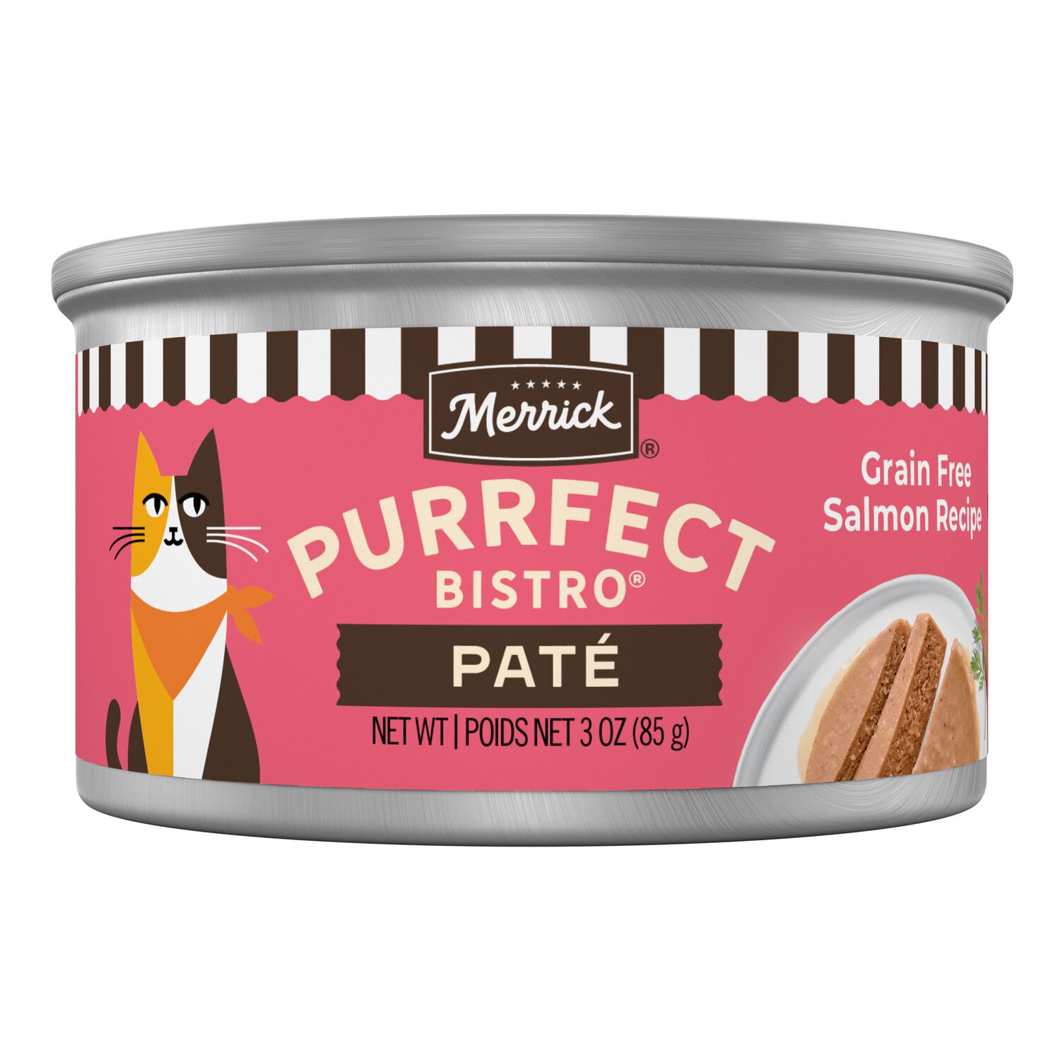 Merrick Purrfect Bistro Grain-Free Premium Soft Canned Pate Adult Wet Cat Food, High Protein Salmon Recipe, 3-Oz Can