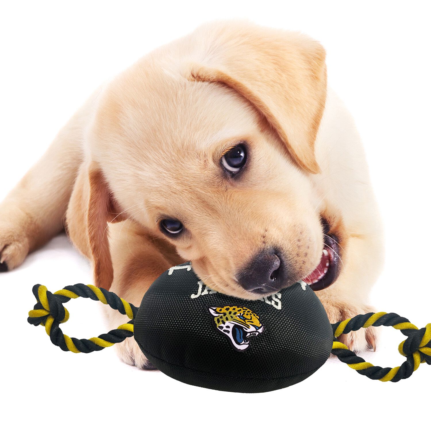 Pets First Jacksonville Jaguars Football Rope & Tug Squeaky Dog Toy